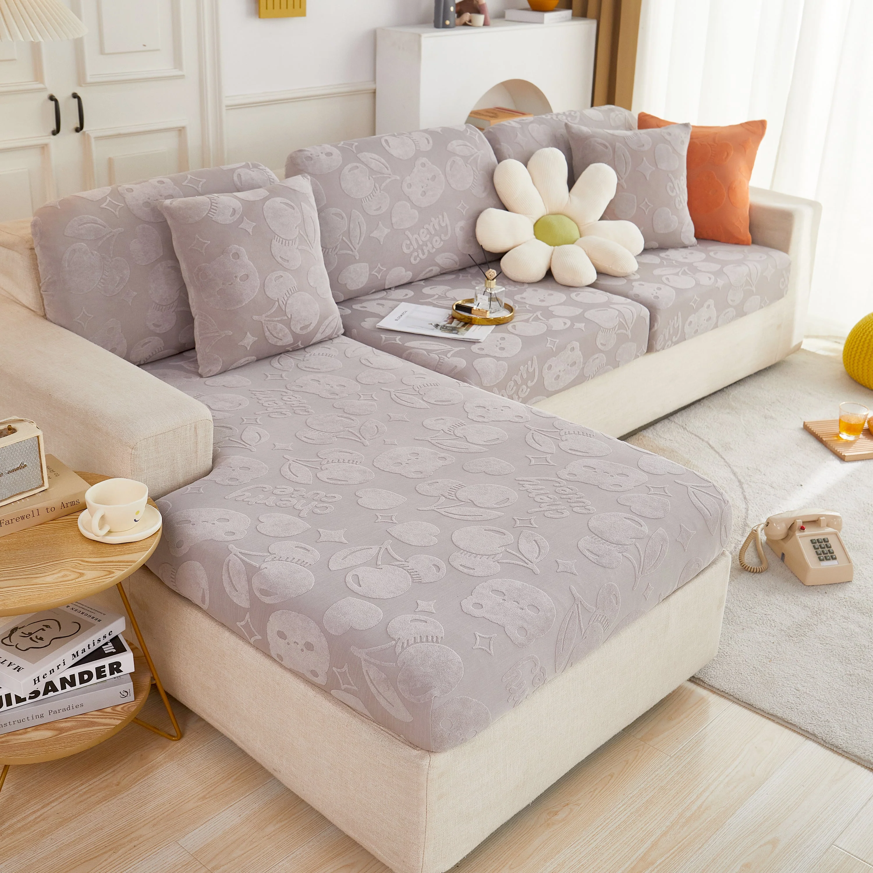 Cherry Cute Cooling Silk Fabric Stretch Couch Cushion Covers, Non-Slip Furniture Protector for Kids - Image 18