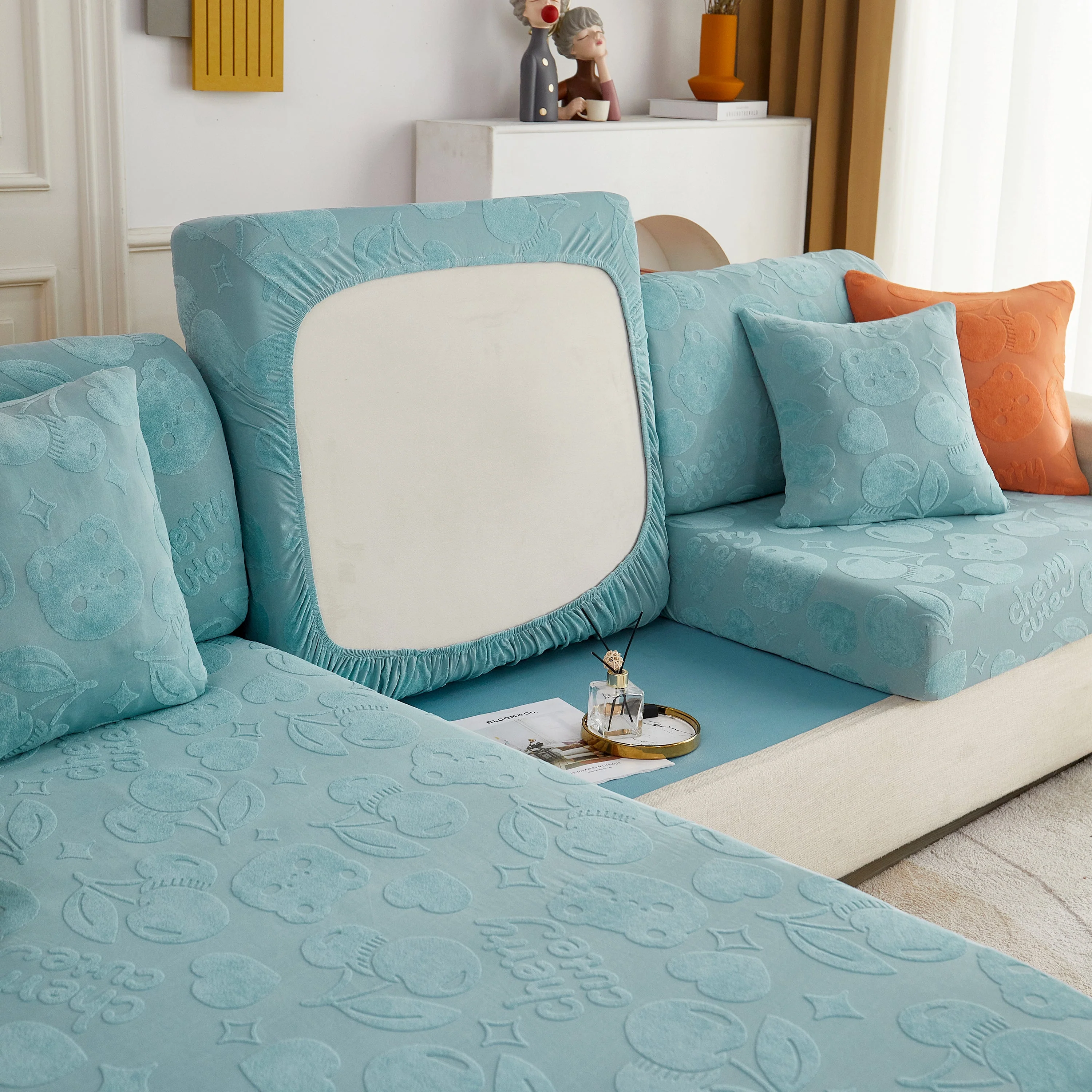 Cherry Cute Cooling Silk Fabric Stretch Couch Cushion Covers, Non-Slip Furniture Protector for Kids - Image 19