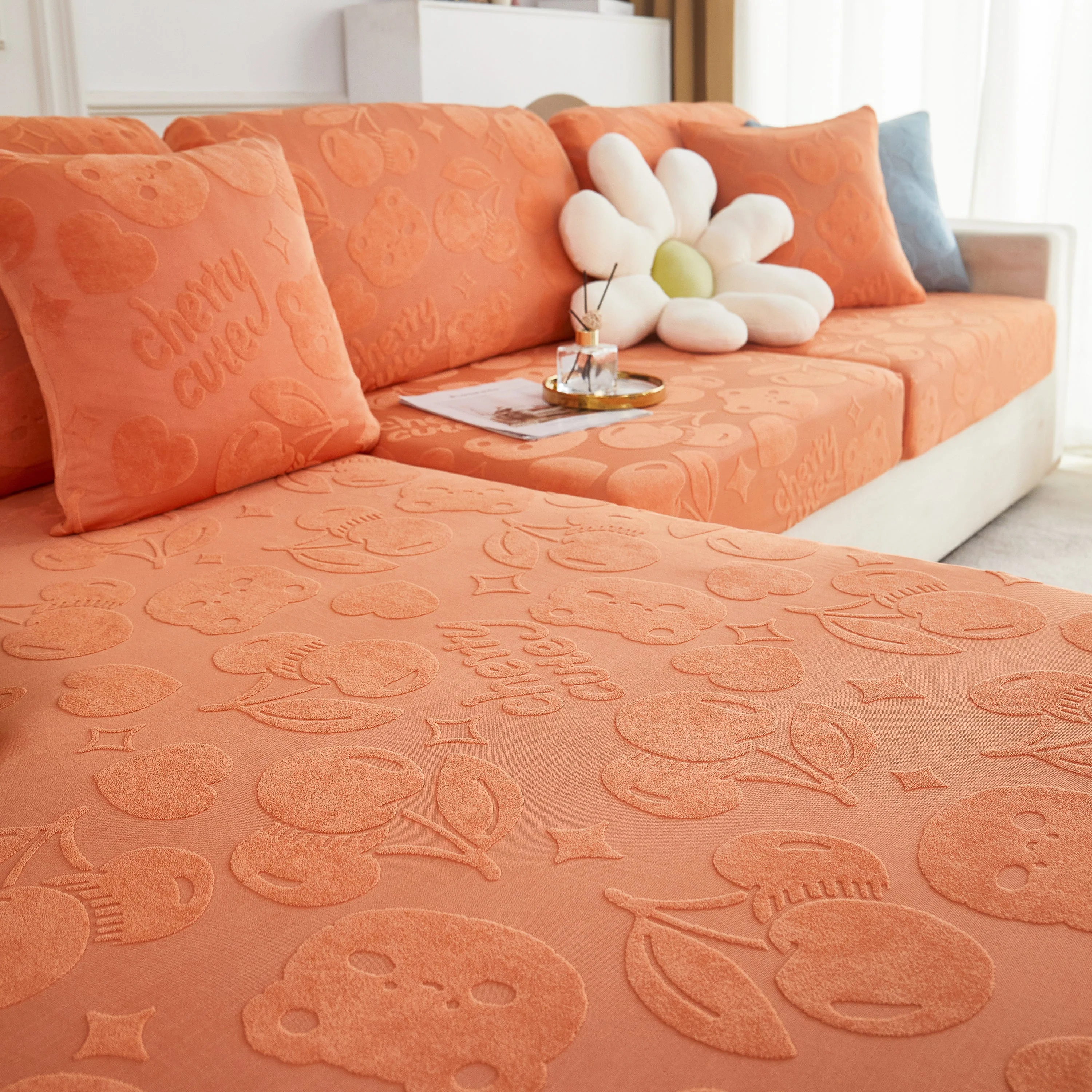 Cherry Cute Cooling Silk Fabric Stretch Couch Cushion Covers, Non-Slip Furniture Protector for Kids - Image 20