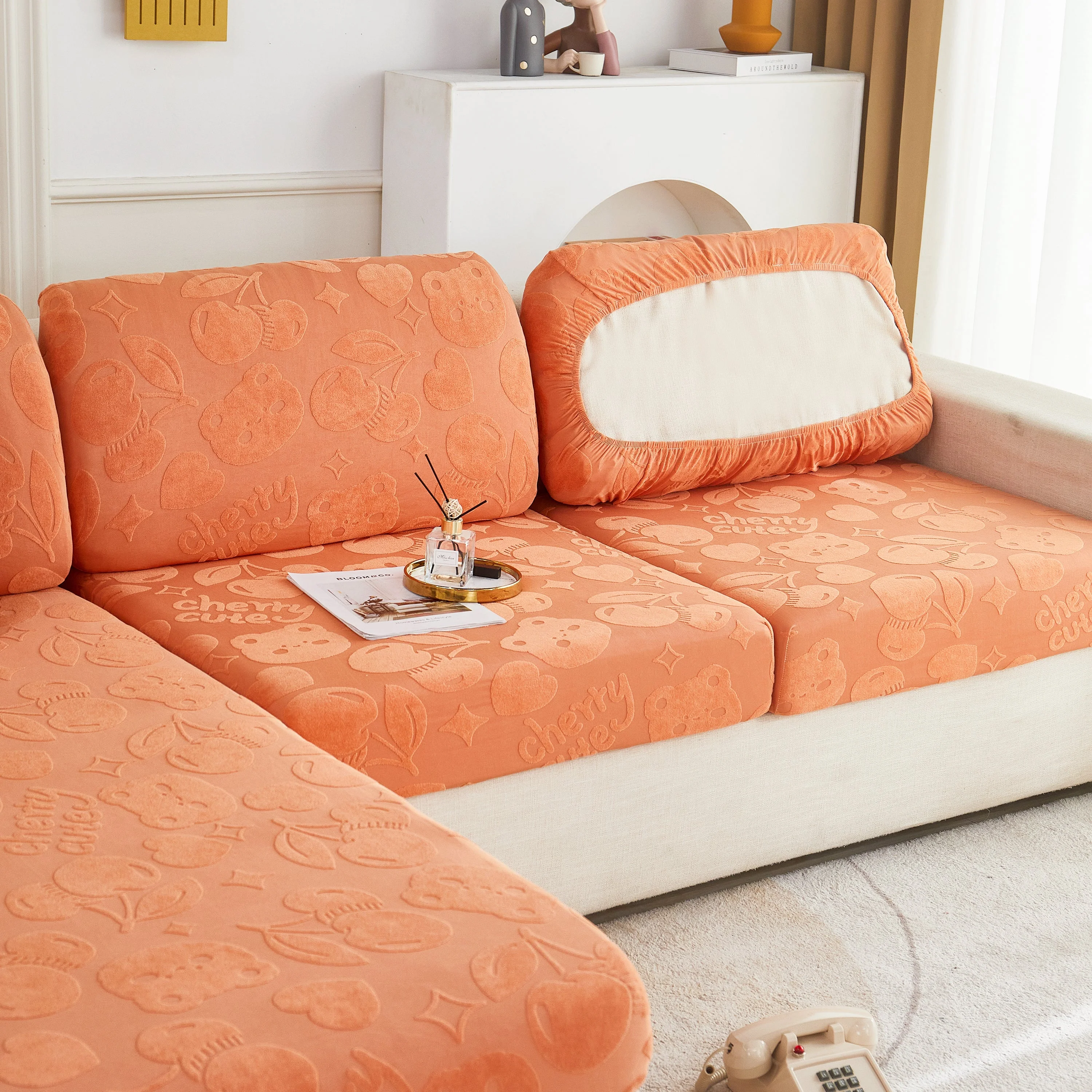 Cherry Cute Cooling Silk Fabric Stretch Couch Cushion Covers, Non-Slip Furniture Protector for Kids - Image 21
