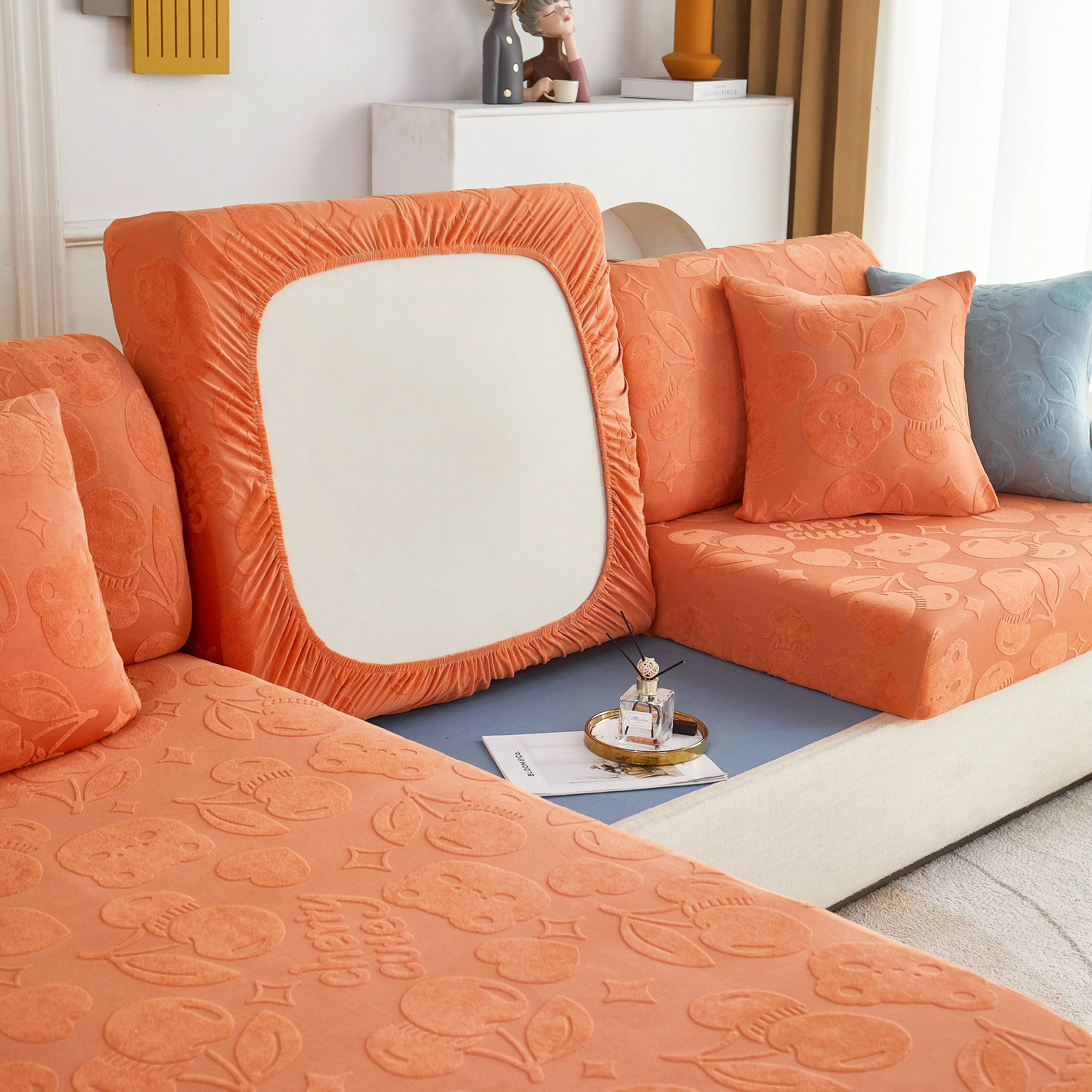 Cherry Cute Cooling Silk Fabric Stretch Couch Cushion Covers, Non-Slip Furniture Protector for Kids - Image 22