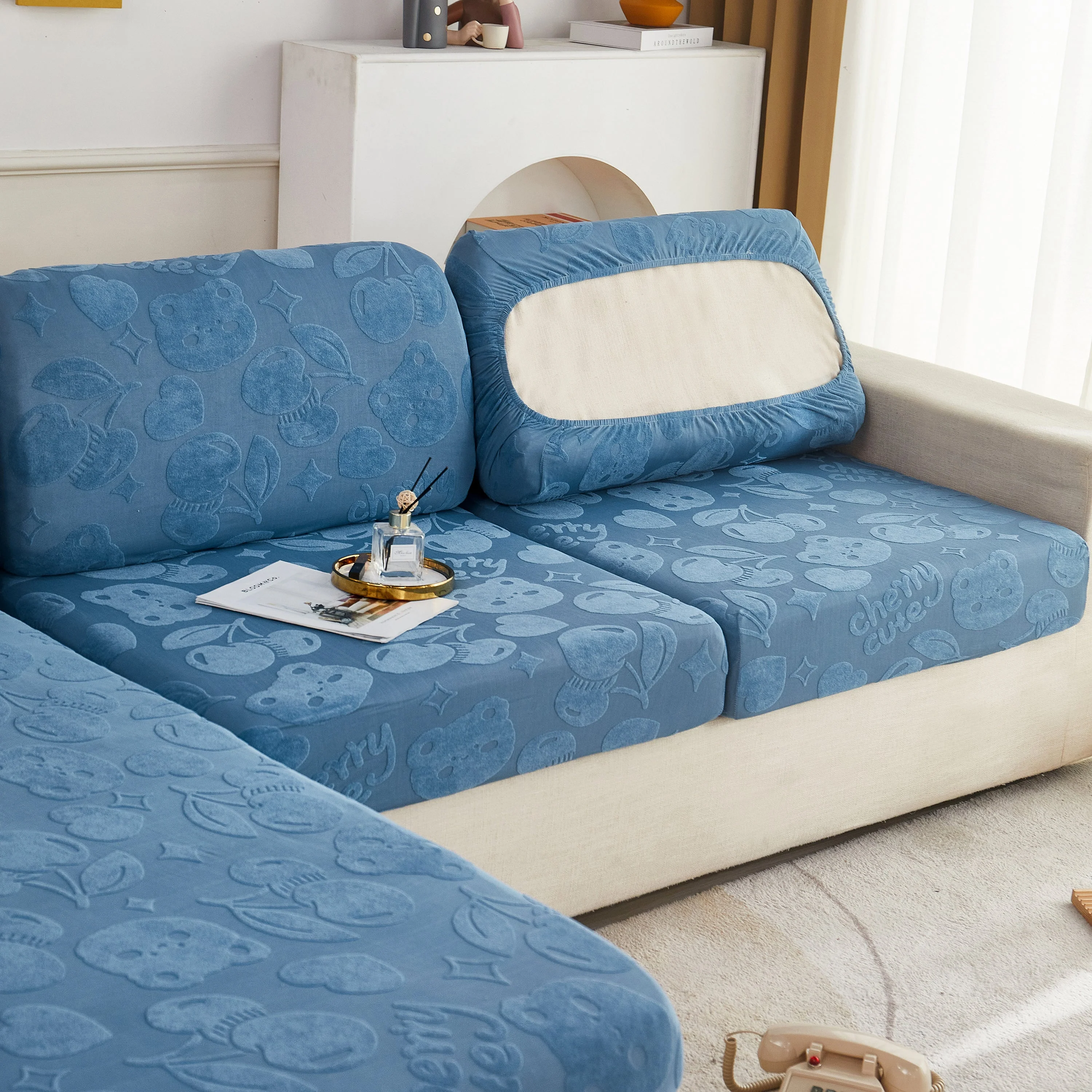 Cherry Cute Cooling Silk Fabric Stretch Couch Cushion Covers, Non-Slip Furniture Protector for Kids - Image 24