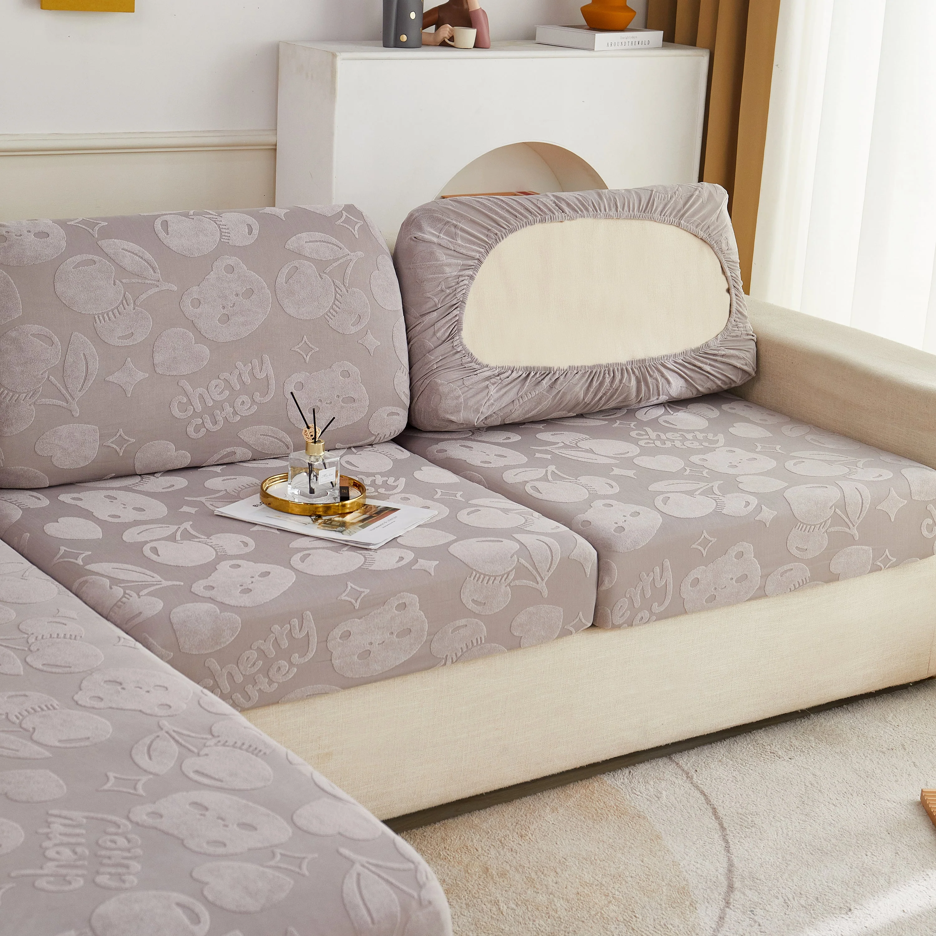 Cherry Cute Cooling Silk Fabric Stretch Couch Cushion Covers, Non-Slip Furniture Protector for Kids - Image 26