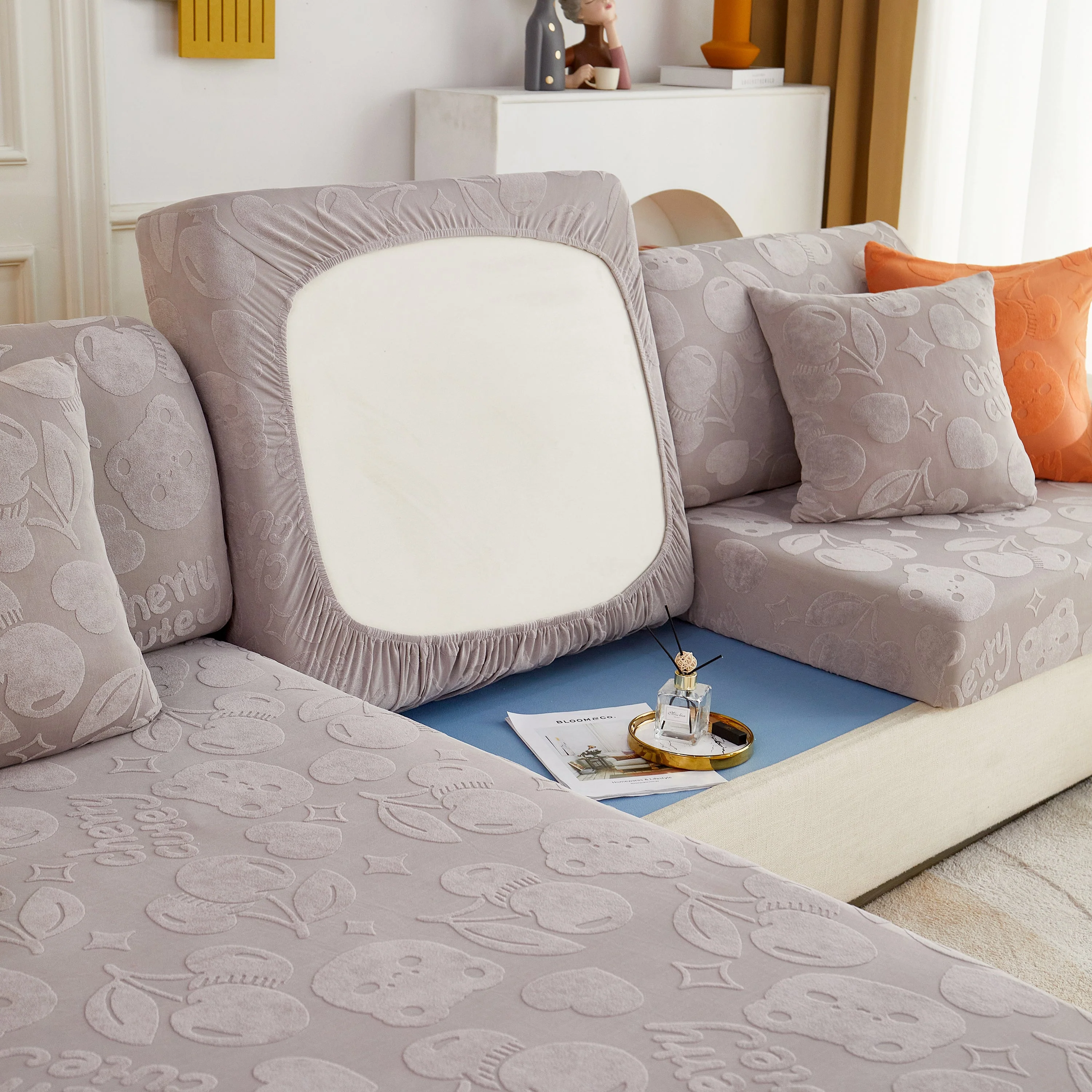 Cherry Cute Cooling Silk Fabric Stretch Couch Cushion Covers, Non-Slip Furniture Protector for Kids - Image 27