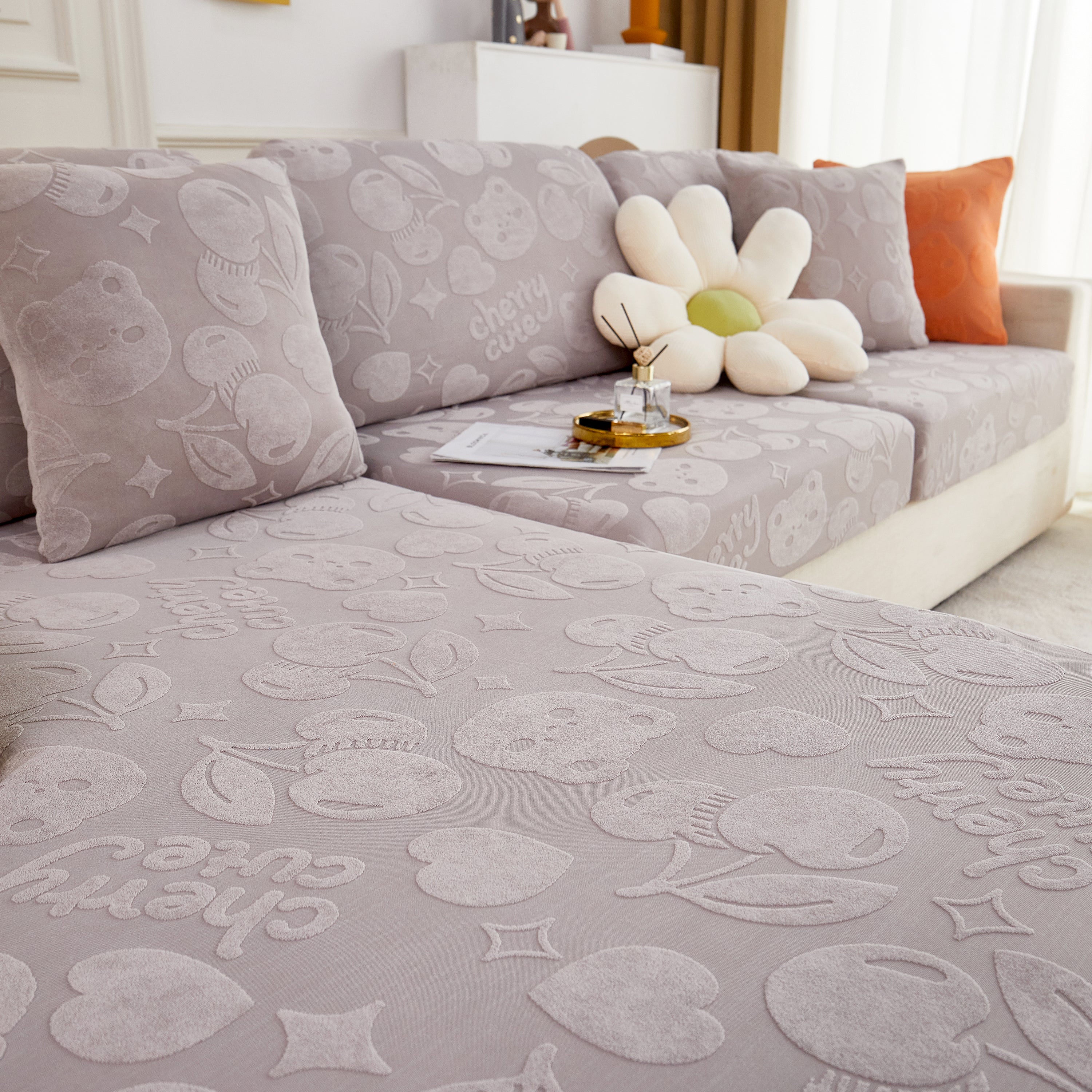 Cherry Cute Cooling Silk Fabric Stretch Couch Cushion Covers, Non-Slip Furniture Protector for Kids - Image 28