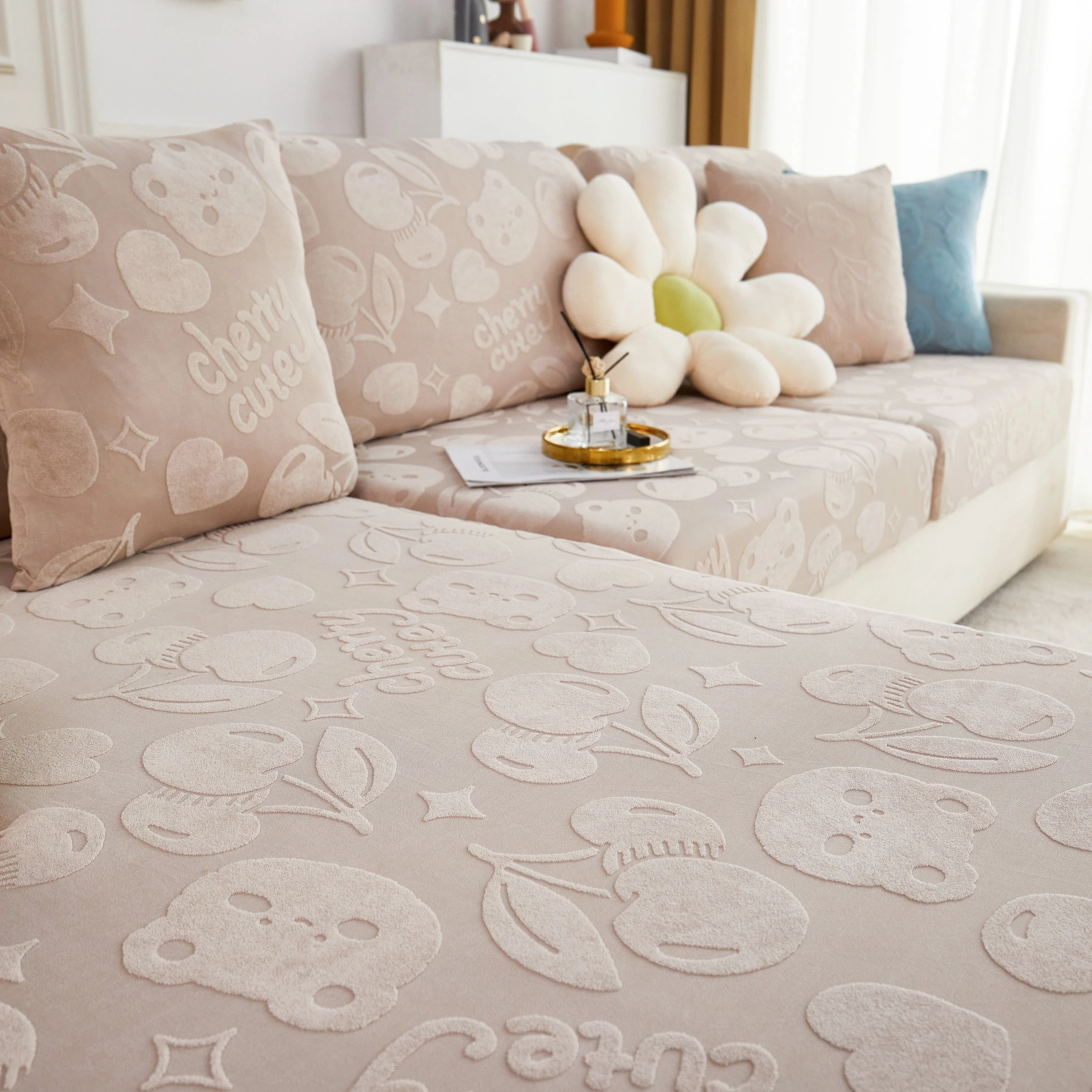 Cherry Cute Cooling Silk Fabric Stretch Couch Cushion Covers, Non-Slip Furniture Protector for Kids - Image 29