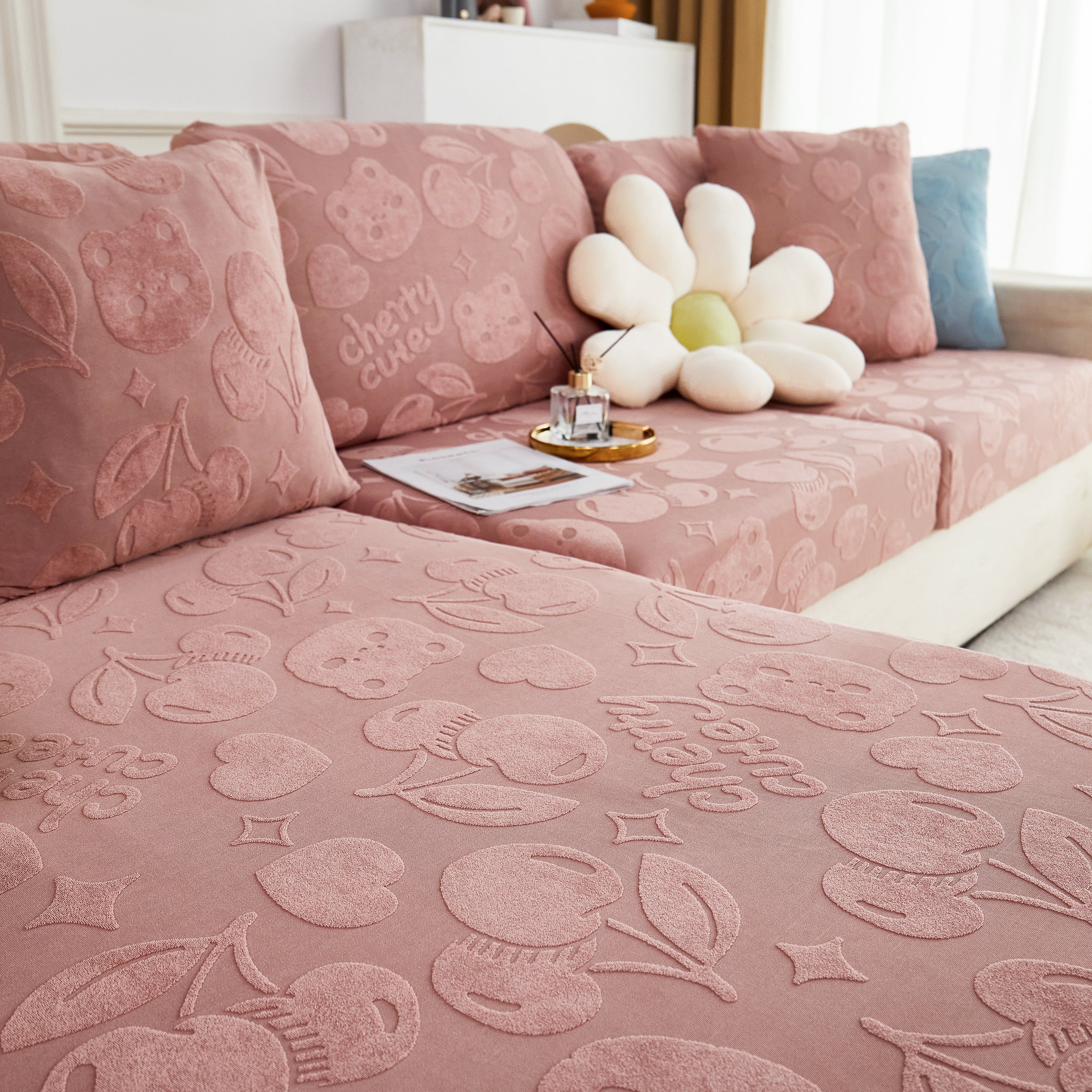 Cherry Cute Cooling Silk Fabric Stretch Couch Cushion Covers, Non-Slip Furniture Protector for Kids - Image 32