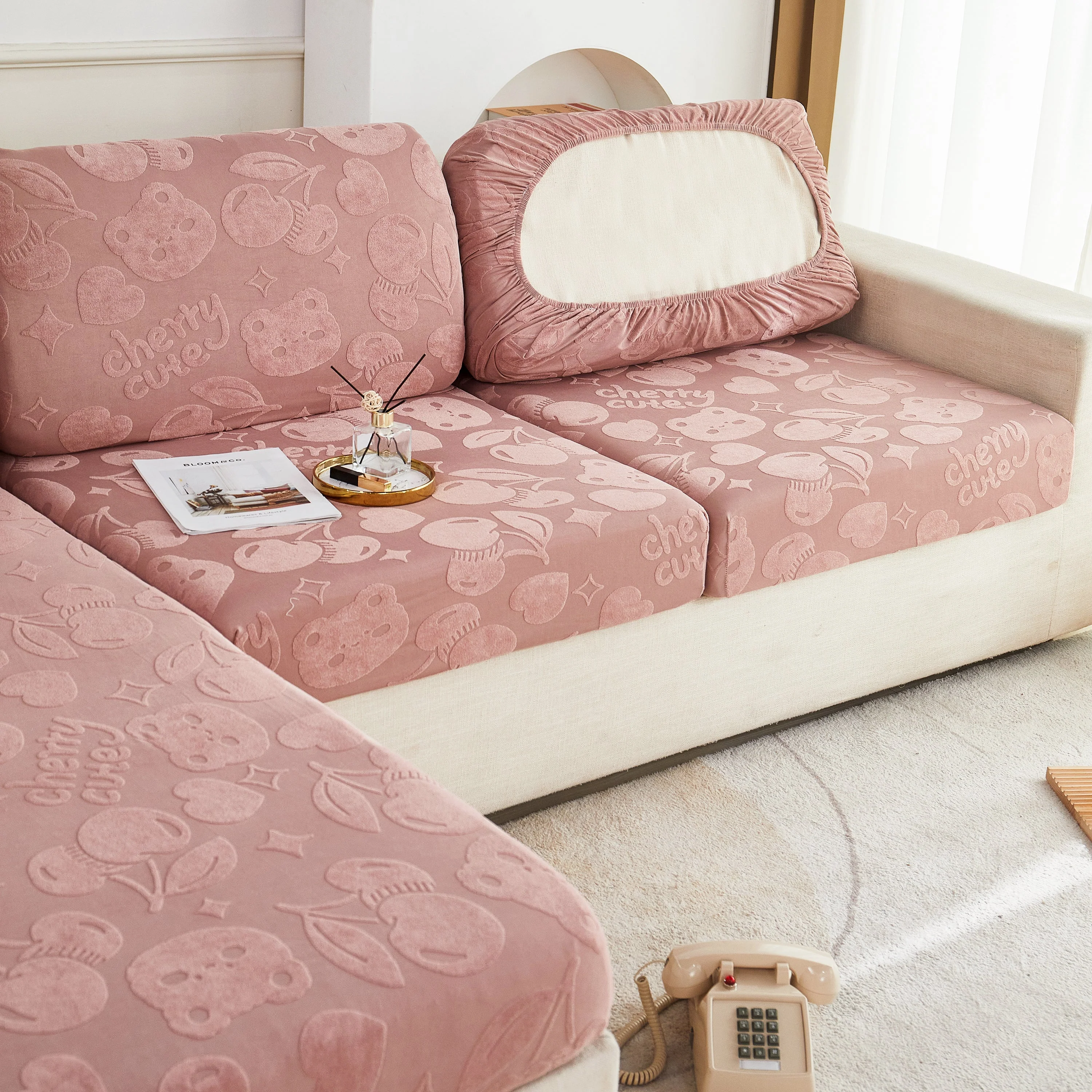 Cherry Cute Cooling Silk Fabric Stretch Couch Cushion Covers, Non-Slip Furniture Protector for Kids - Image 33
