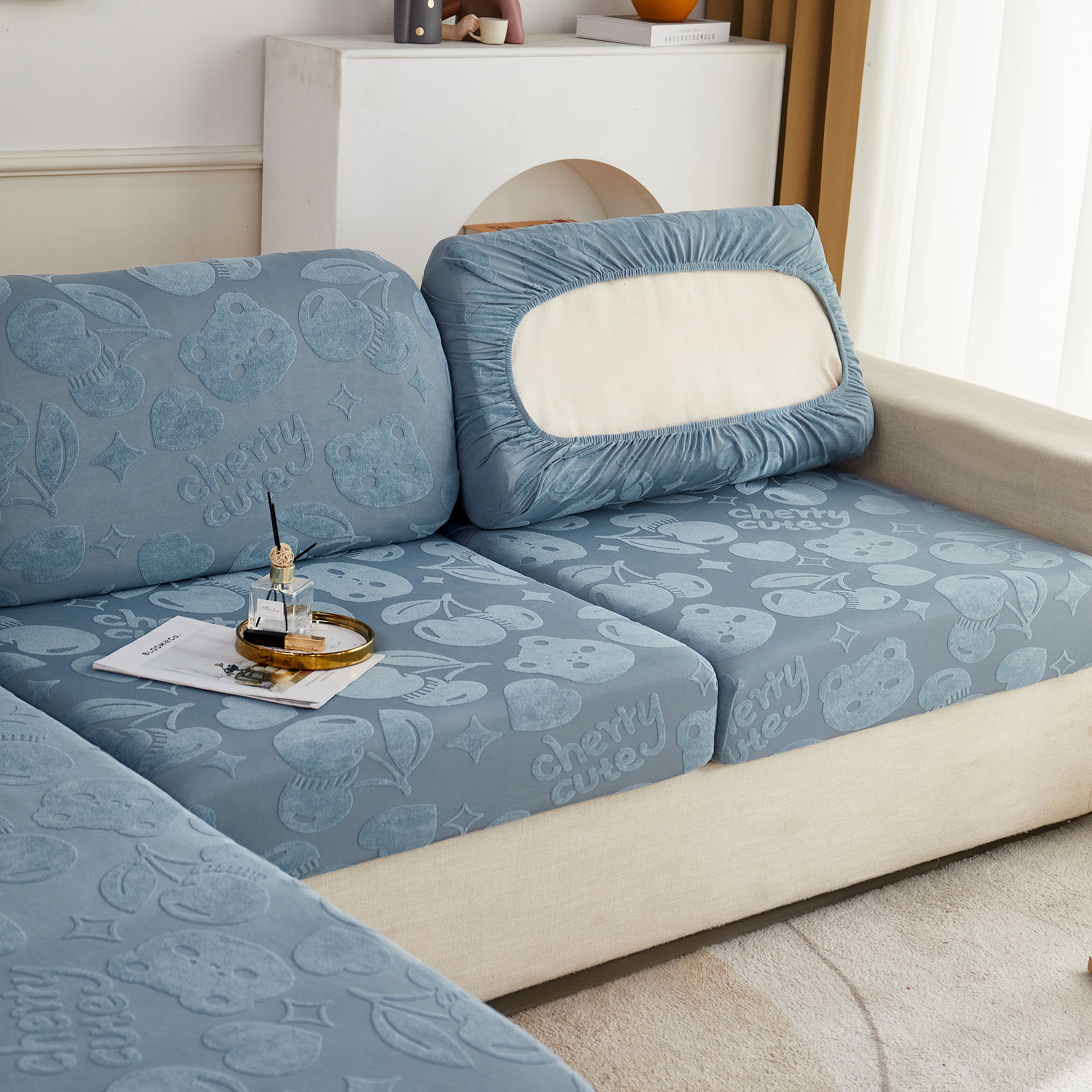 Cherry Cute Cooling Silk Fabric Stretch Couch Cushion Covers, Non-Slip Furniture Protector for Kids - Image 35