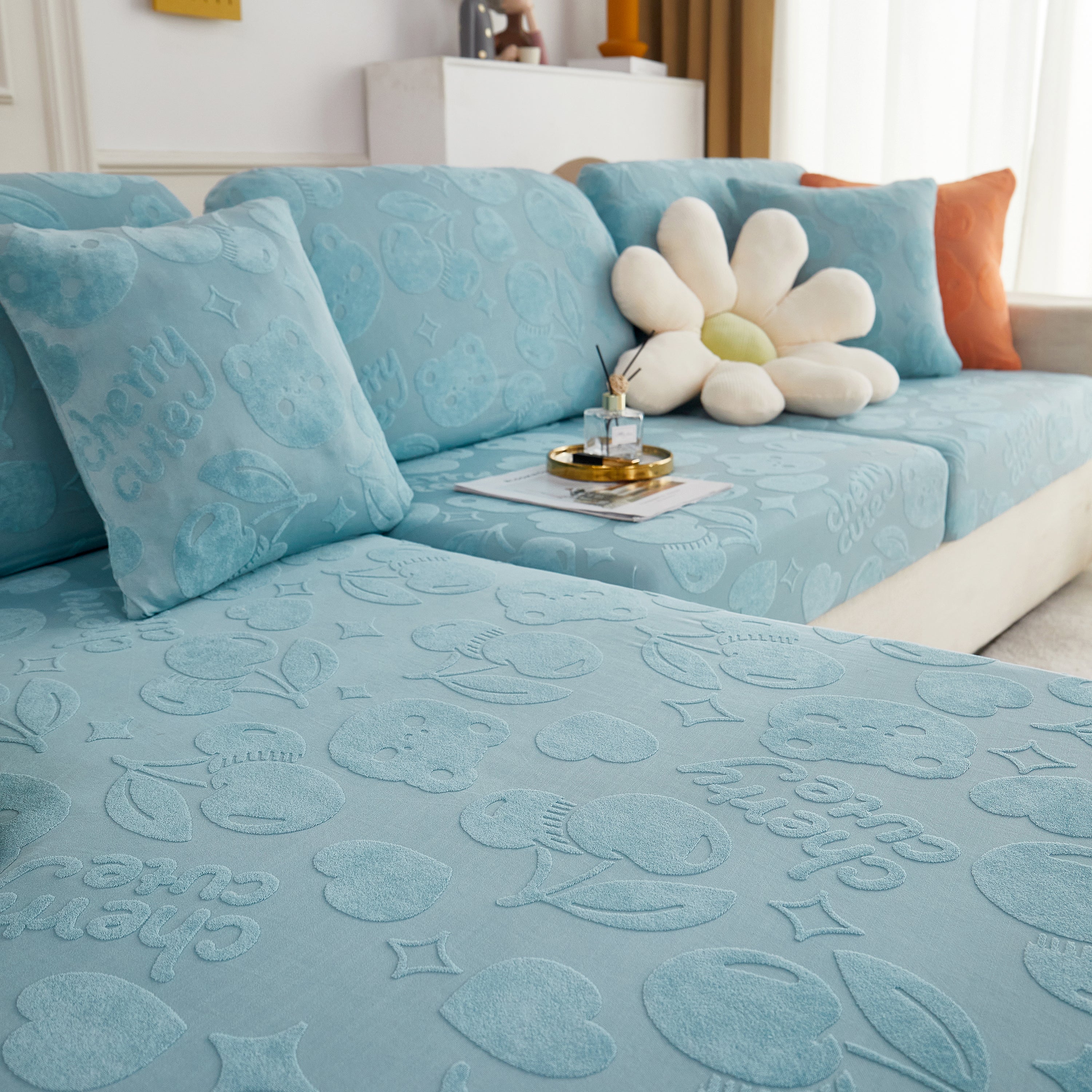 Cherry Cute Cooling Silk Fabric Stretch Couch Cushion Covers, Non-Slip Furniture Protector for Kids - Image 37