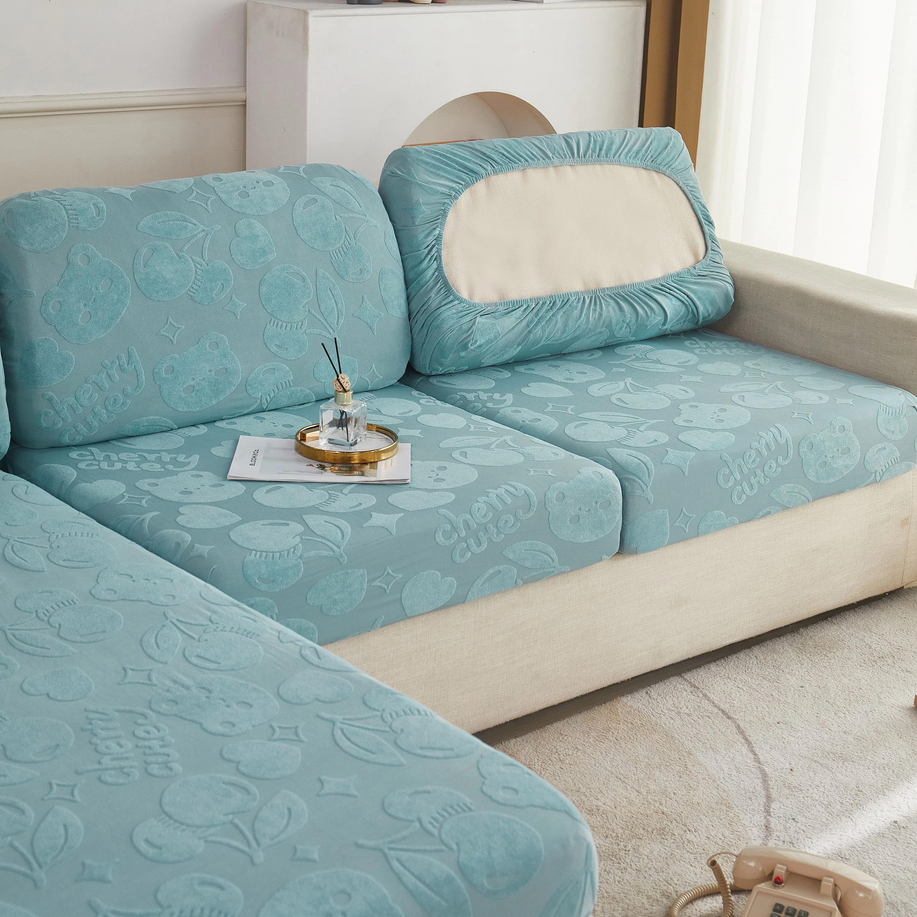 Cherry Cute Cooling Silk Fabric Stretch Couch Cushion Covers, Non-Slip Furniture Protector for Kids - Image 38