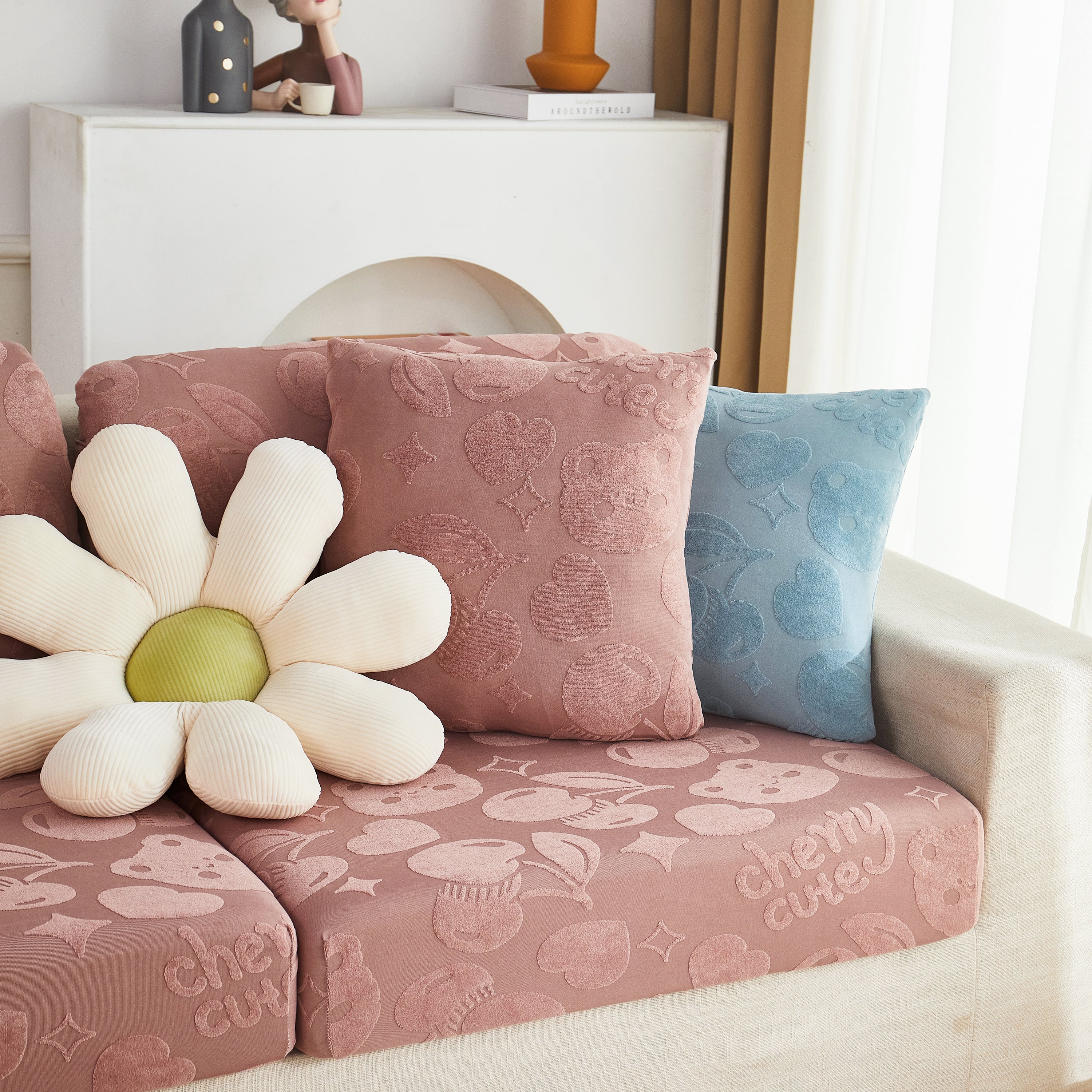 Cherry Cute Cooling Silk Fabric Stretch Couch Cushion Covers, Non-Slip Furniture Protector for Kids - Image 7