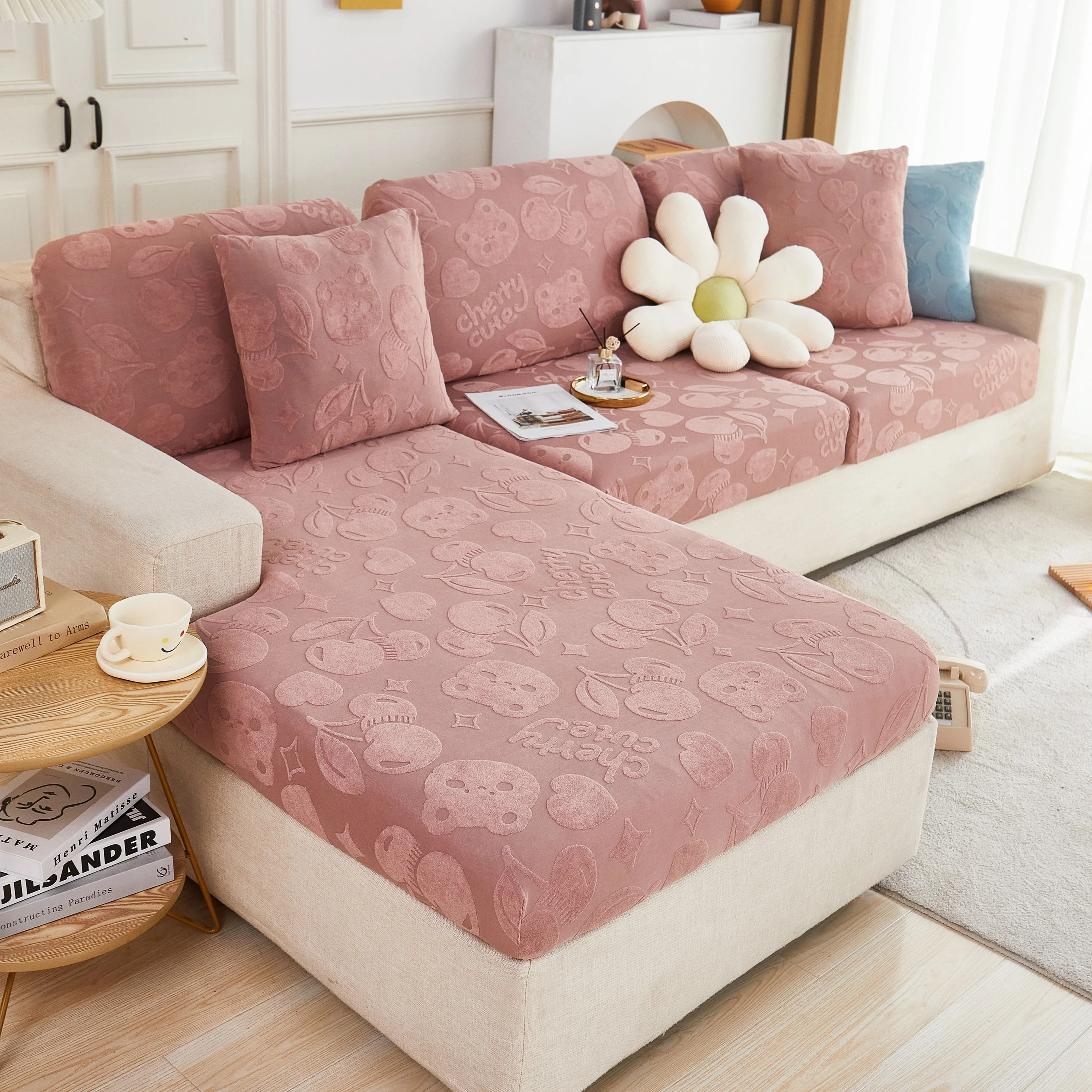 Cherry Cute Cooling Silk Fabric Stretch Couch Cushion Covers, Non-Slip Furniture Protector for Kids - Image 8