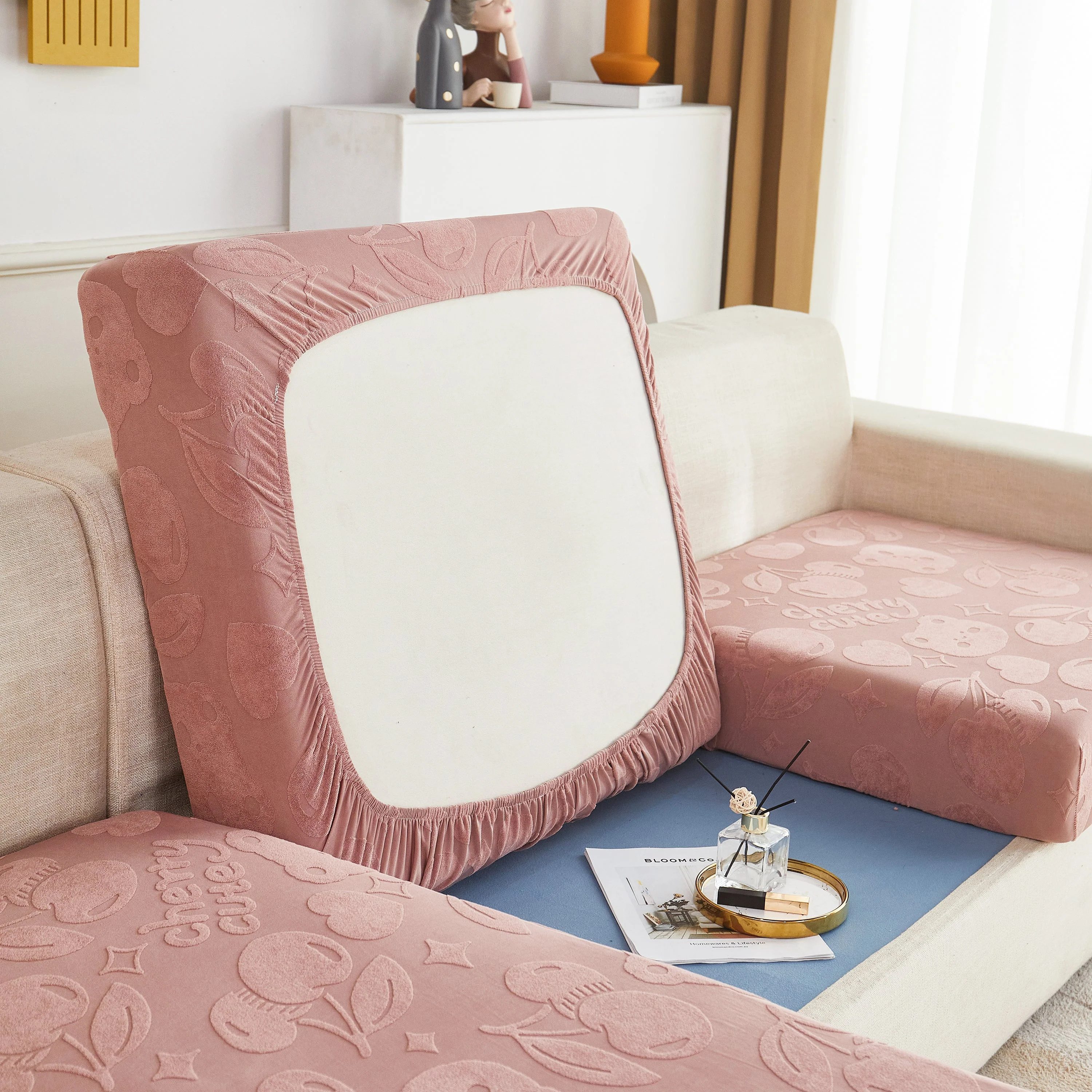 Cherry Cute Cooling Silk Fabric Stretch Couch Cushion Covers, Non-Slip Furniture Protector for Kids - Image 9