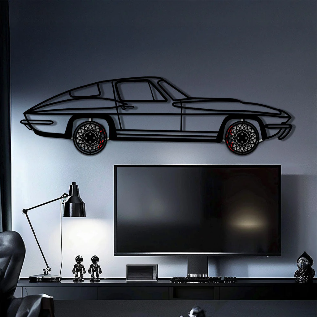 Chevrolet Corvette C3 Stingray Metal Car Wall Art with Rotating Wheels - Classic American Muscle Silhouette - Interactive Automotive Decor - KAFMEKA120 - Image 2