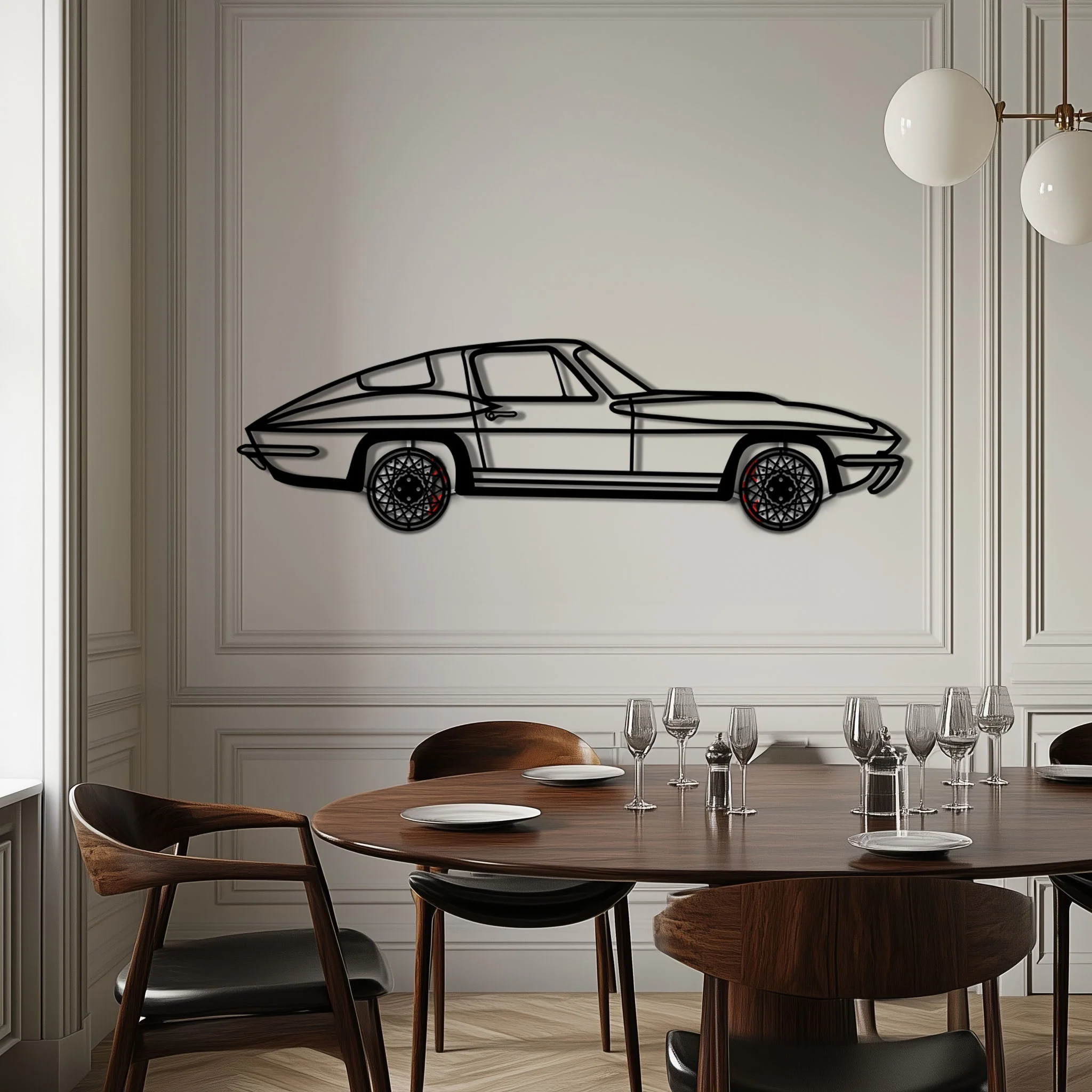 Chevrolet Corvette C3 Stingray Metal Car Wall Art with Rotating Wheels - Classic American Muscle Silhouette - Interactive Automotive Decor - KAFMEKA120 - Image 4