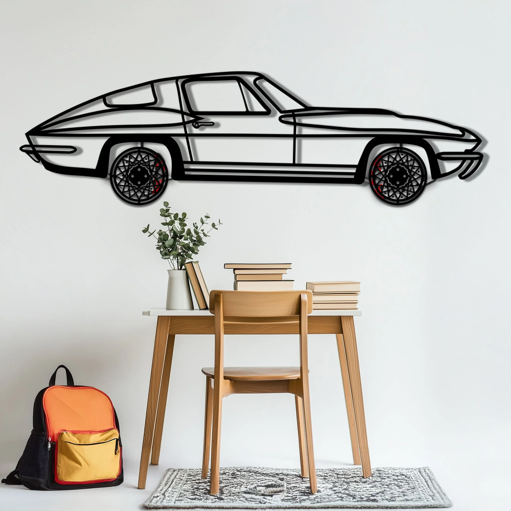 Chevrolet Corvette C3 Stingray Metal Car Wall Art with Rotating Wheels - Classic American Muscle Silhouette - Interactive Automotive Decor - KAFMEKA120 - Image 6