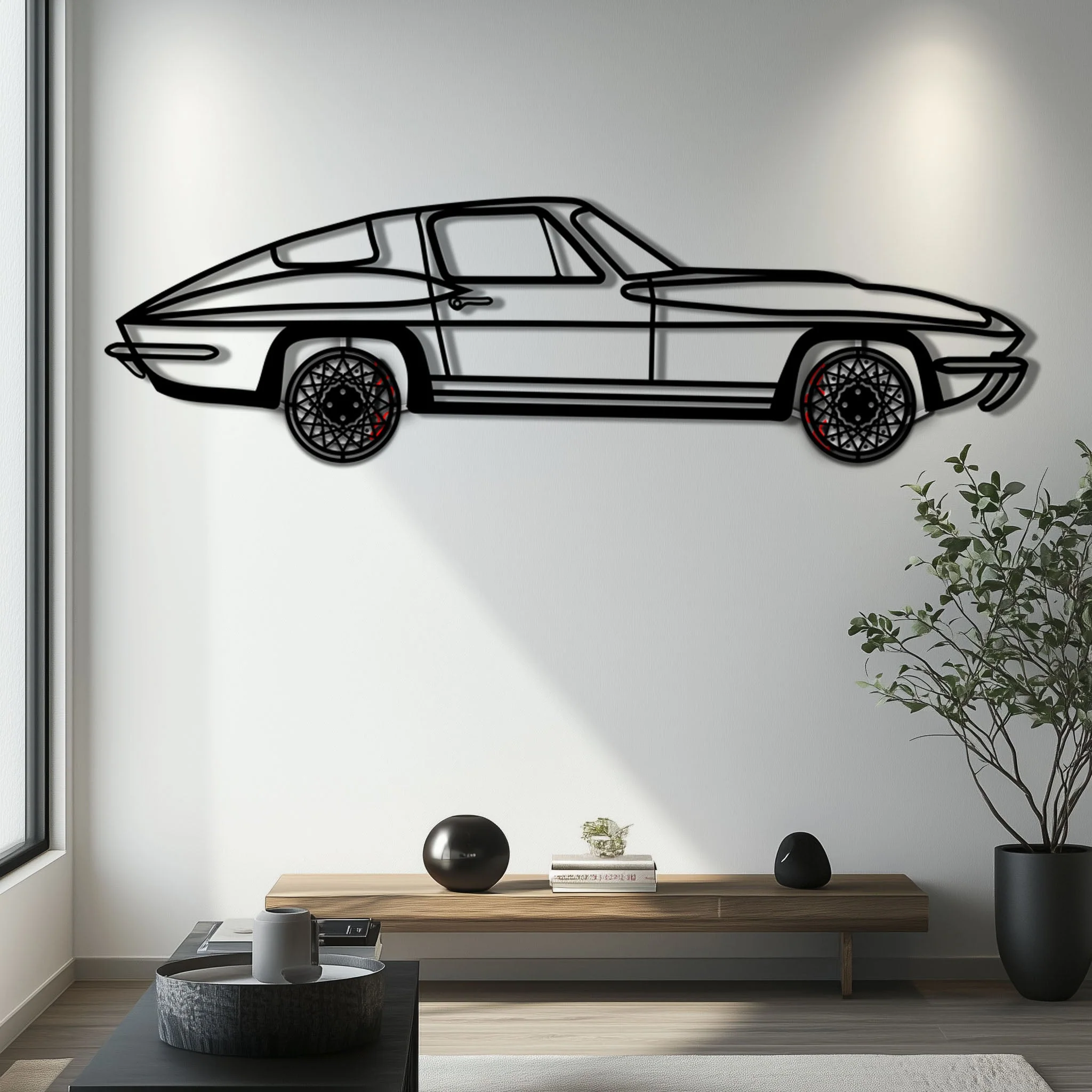 Chevrolet Corvette C3 Stingray Metal Car Wall Art with Rotating Wheels - Classic American Muscle Silhouette - Interactive Automotive Decor - KAFMEKA120 - Image 7