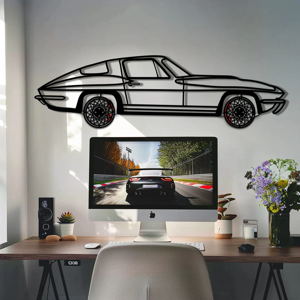 Chevrolet Corvette C3 Stingray Metal Car Wall Art with Rotating Wheels - Classic American Muscle Silhouette - Interactive Automotive Decor - KAFMEKA120 - Image 9