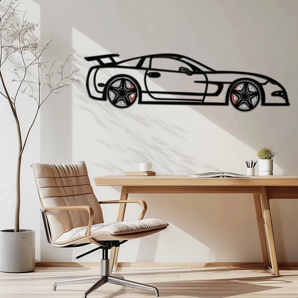 Chevrolet Corvette C5 Metal Wall Art – Rotating Wheels Sports Car Silhouette Wall Decor Gift-KAFMEKA092 - Image 10