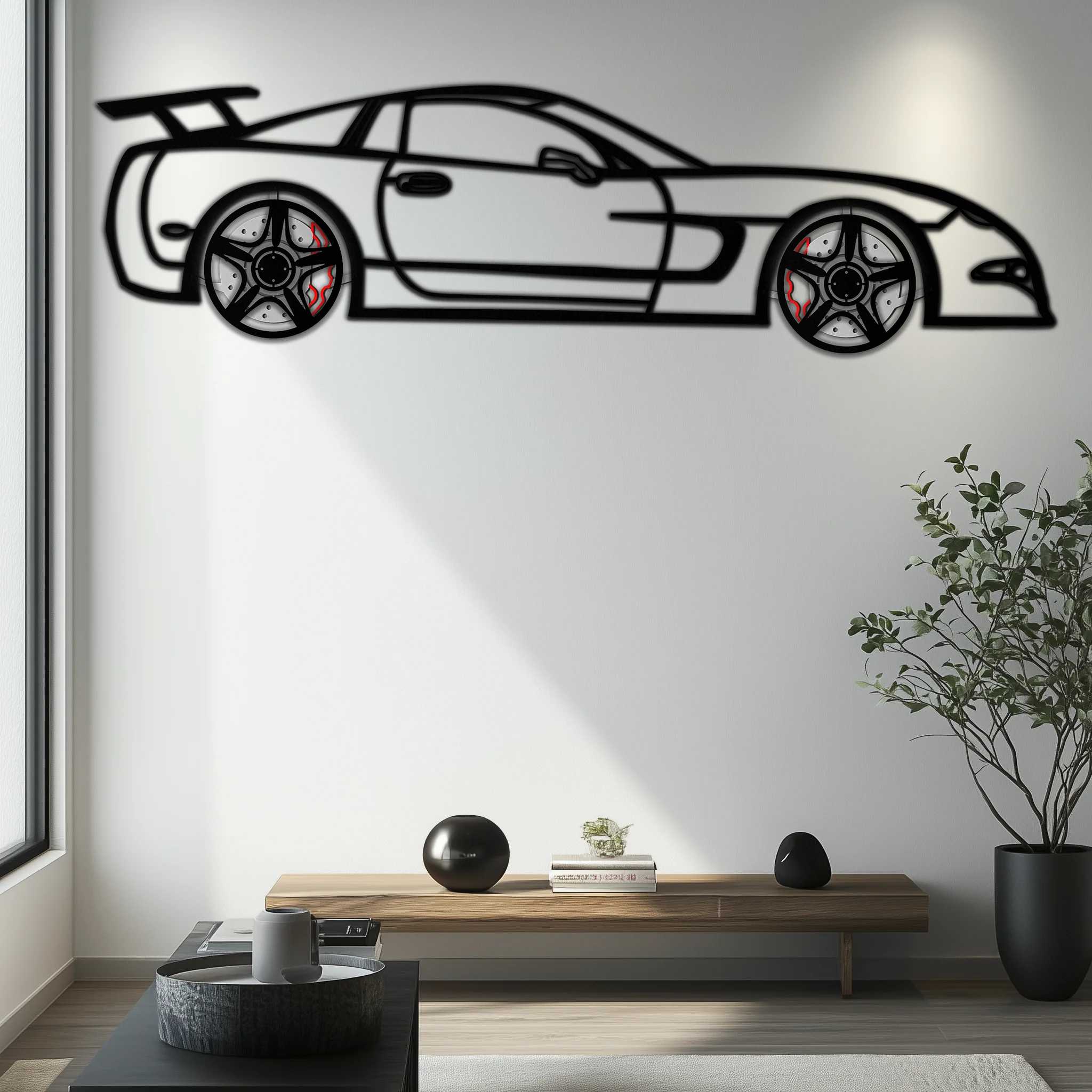 Chevrolet Corvette C5 Metal Wall Art – Rotating Wheels Sports Car Silhouette Wall Decor Gift-KAFMEKA092 - Image 4