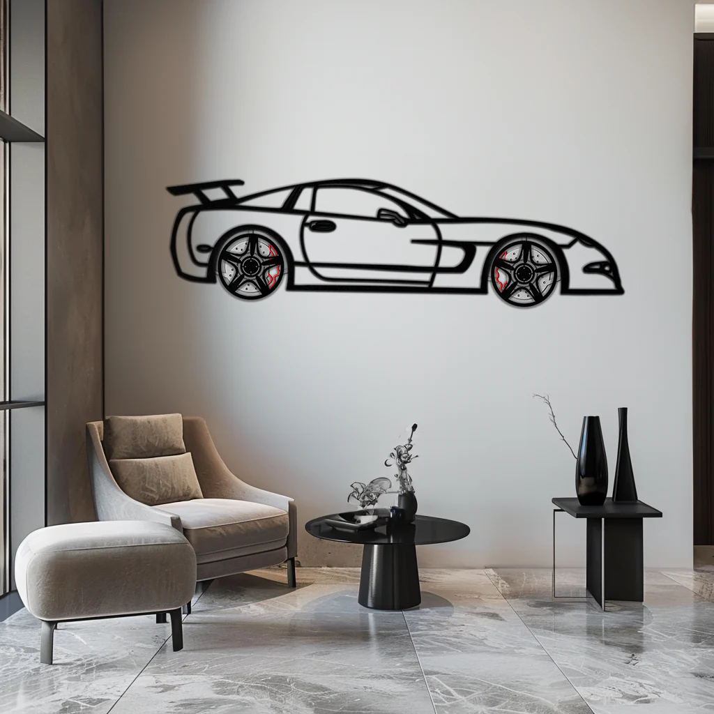 Chevrolet Corvette C5 Metal Wall Art – Rotating Wheels Sports Car Silhouette Wall Decor Gift-KAFMEKA092 - Image 9