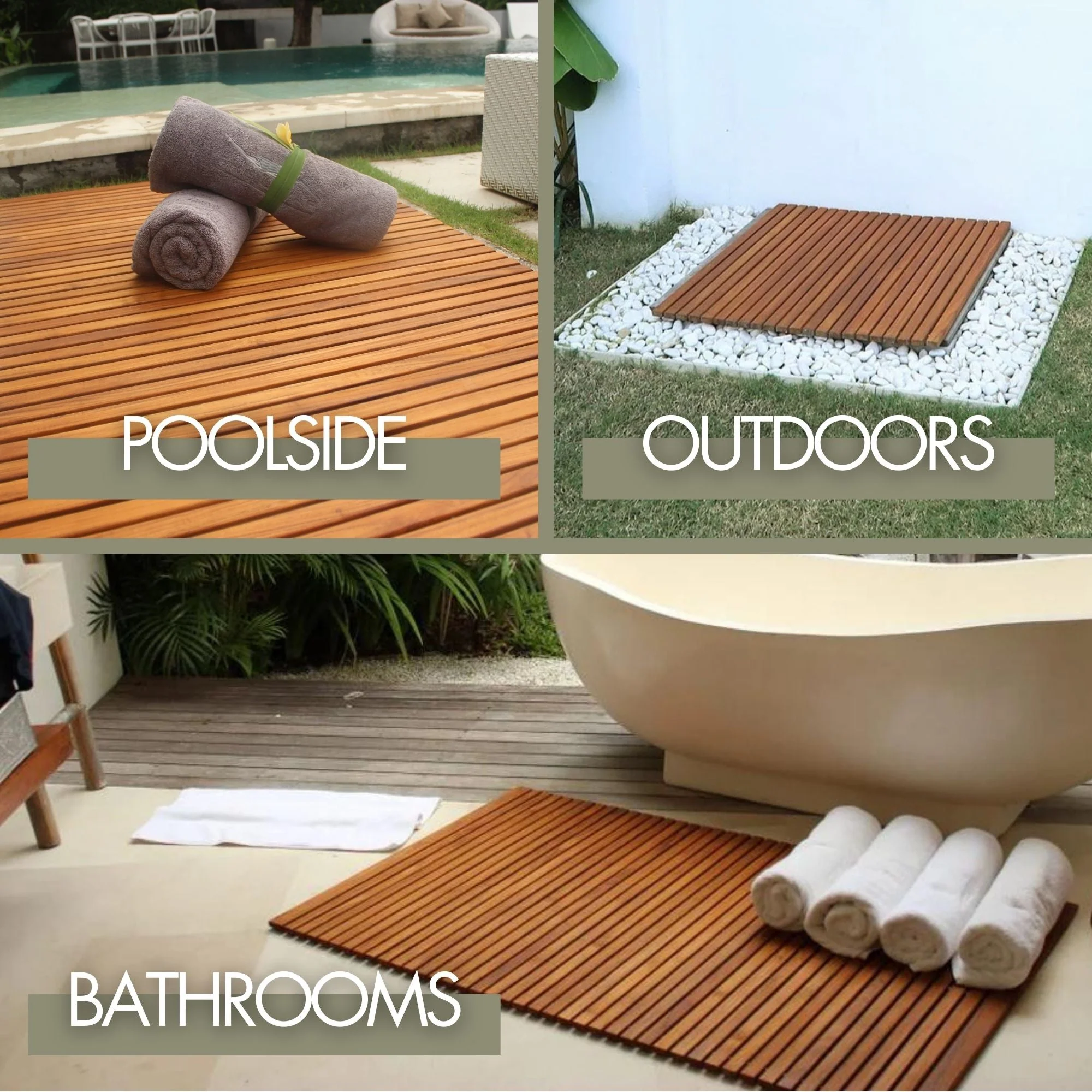 Chiba Teak Shower and Bath String Mat with Rubber Footing 36″ x 36" - Image 12