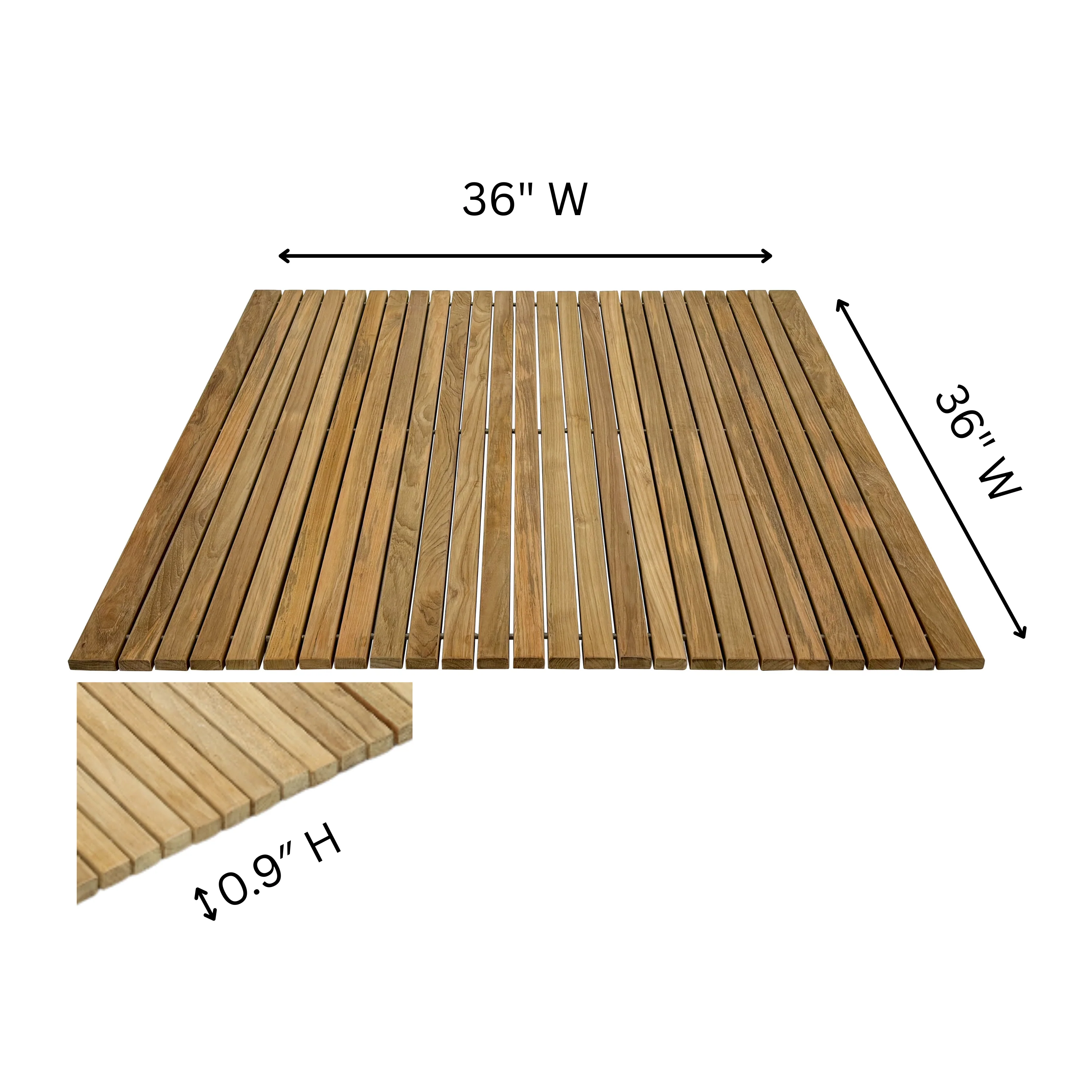 Chiba Teak Shower and Bath String Mat with Rubber Footing 36″ x 36" - Image 3