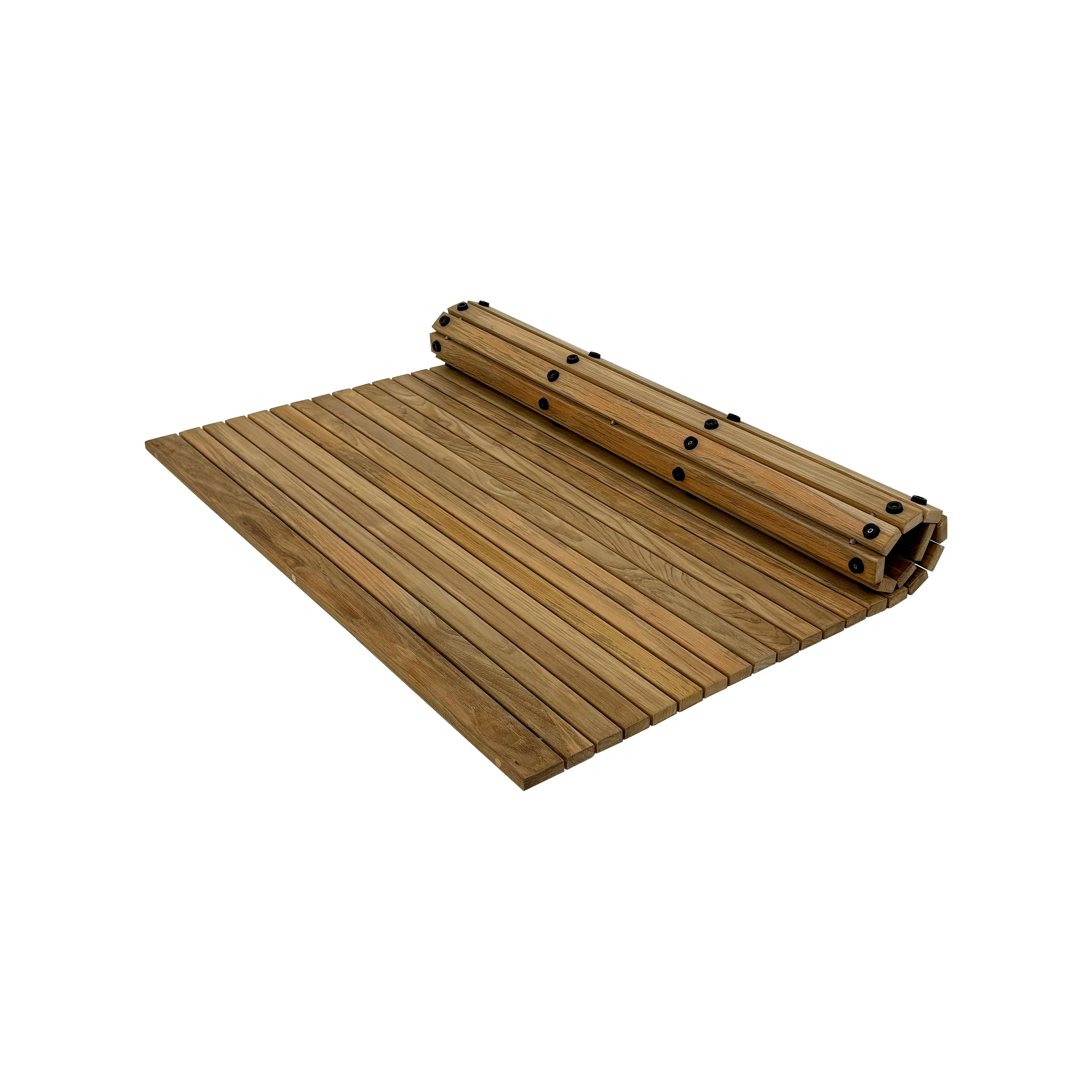 Chiba Teak Shower and Bath String Mat with Rubber Footing 36″ x 36" - Image 4