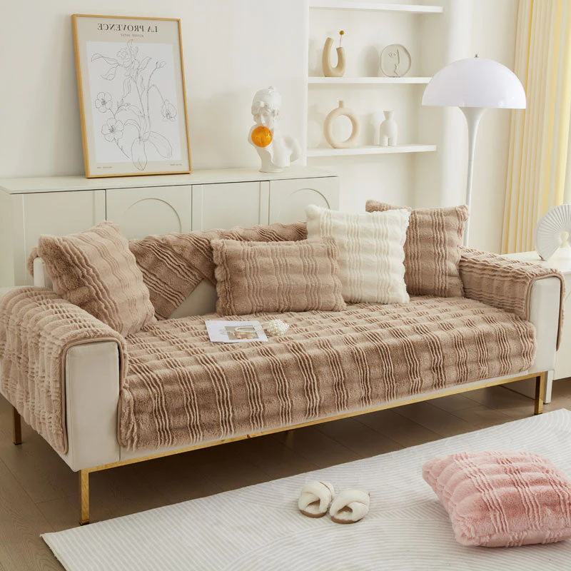Chic Thickened Faux Rabbit Plush Couch Covers for Sofas 1/2/3/4 Seater, Ultra-soft Non Slip Sofa Cover - Image 5