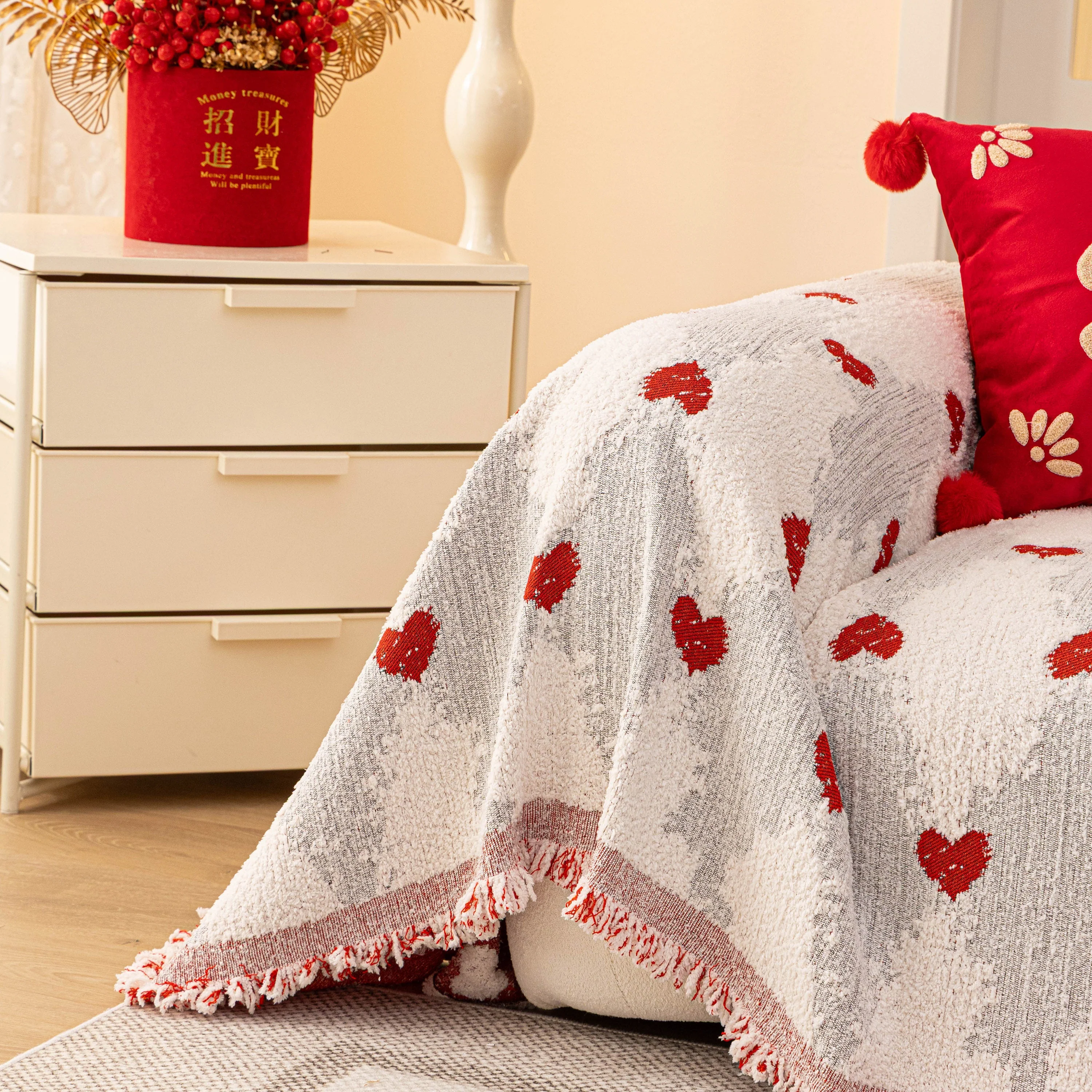 Chinese New Year Sofa Throw Cover Blanket, Decor Festive Red Fu Pattern Couch Cover - Image 6