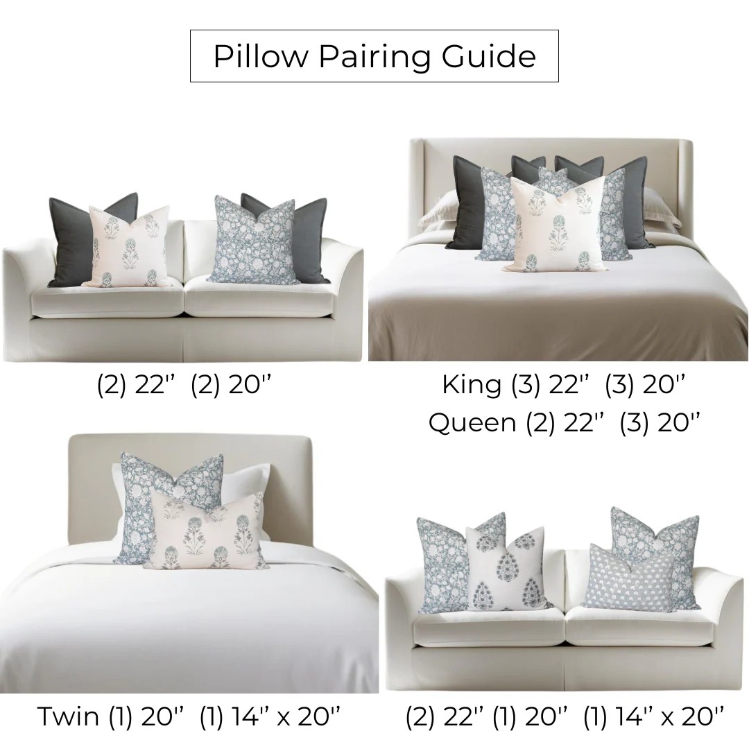 Chloe Floral Block Printed Pillow Cover | Blue - Image 10