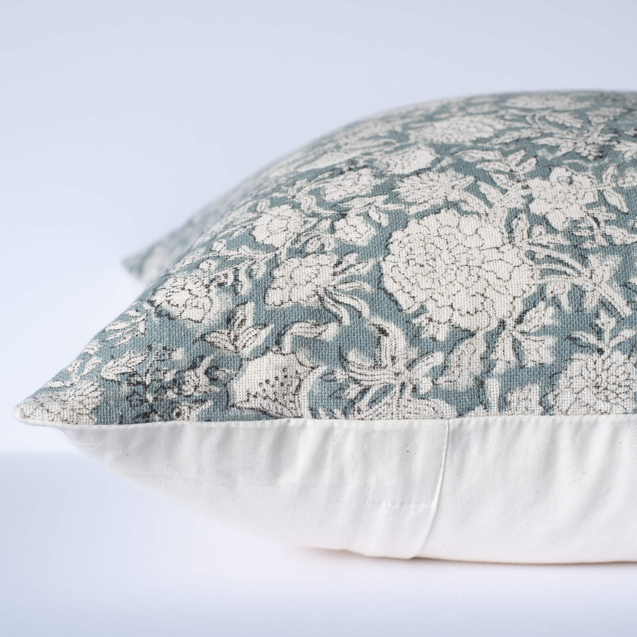 Chloe Floral Block Printed Pillow Cover | Blue - Image 2