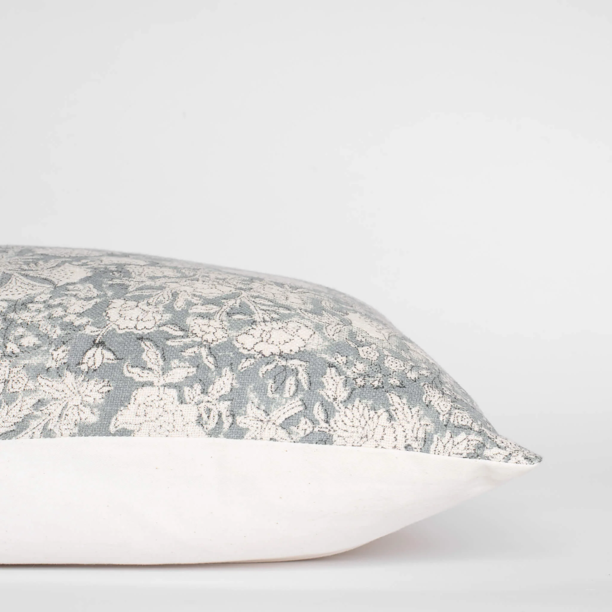 Chloe Floral Block Printed Pillow Cover | Blue | Lumbar - Image 5