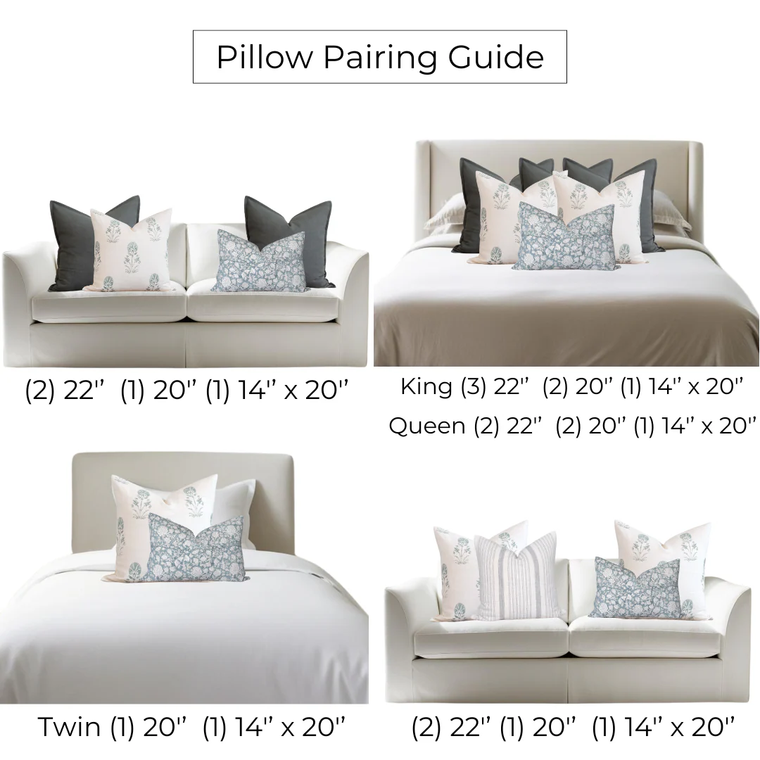 Chloe Floral Block Printed Pillow Cover | Blue | Lumbar - Image 7