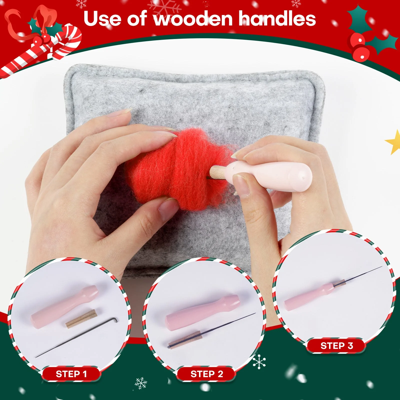 Christmas Bunny, Shiba Inu, Cat and Santa Needle Felting Kit. Wizardi DIY Wool Craft Kit F07N8-Z-06 - Image 4