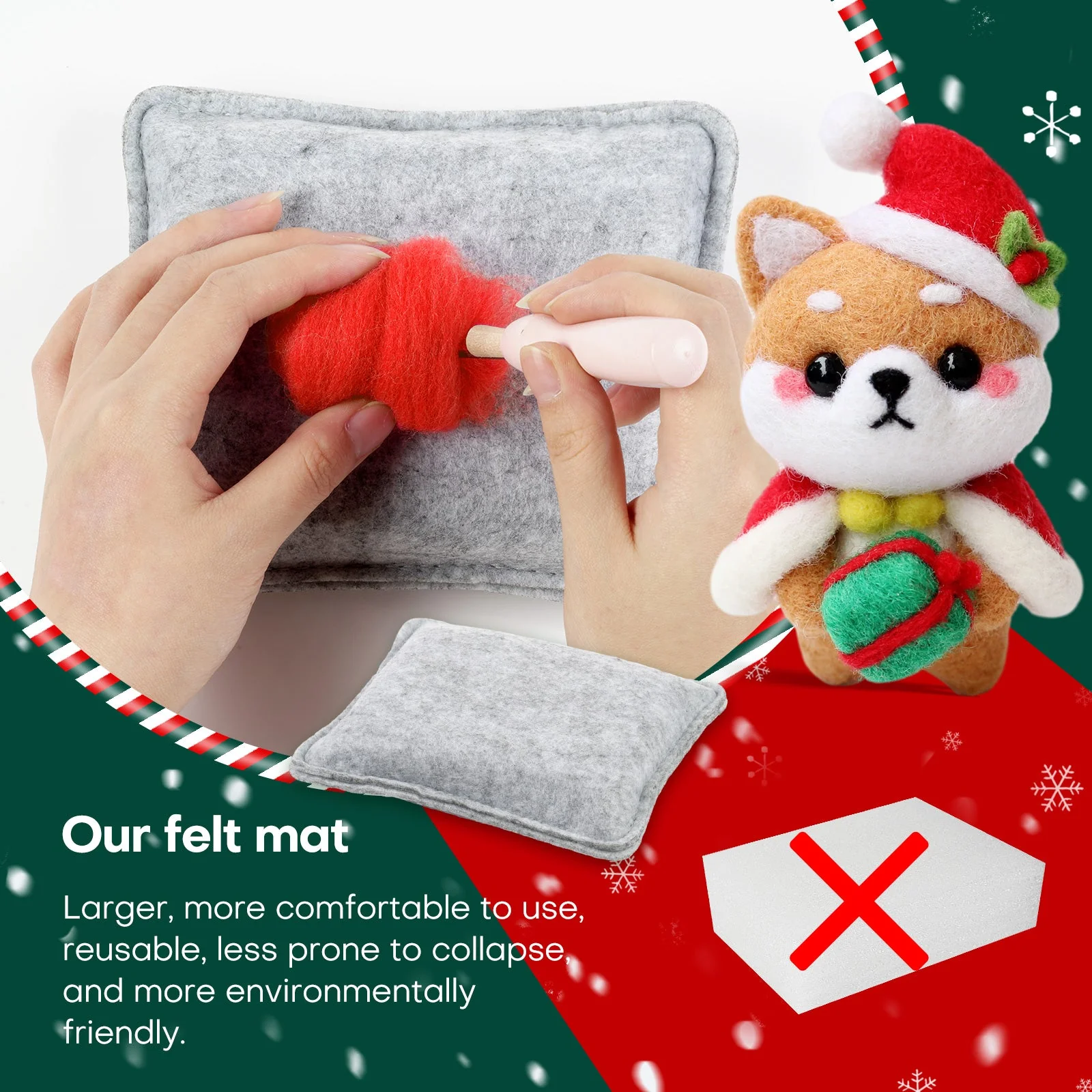 Christmas Bunny, Shiba Inu, Cat and Santa Needle Felting Kit. Wizardi DIY Wool Craft Kit F07N8-Z-06 - Image 5