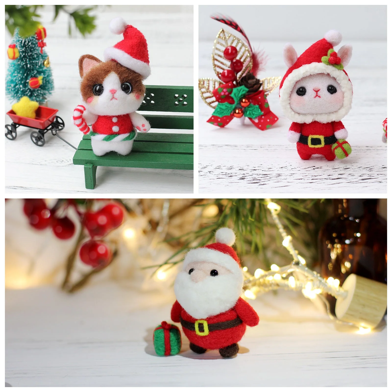 Christmas Bunny, Shiba Inu, Cat and Santa Needle Felting Kit. Wizardi DIY Wool Craft Kit F07N8-Z-06 - Image 7