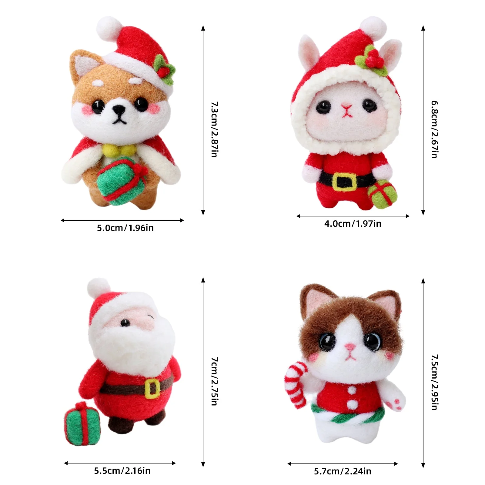 Christmas Bunny, Shiba Inu, Cat and Santa Needle Felting Kit. Wizardi DIY Wool Craft Kit F07N8-Z-06 - Image 9