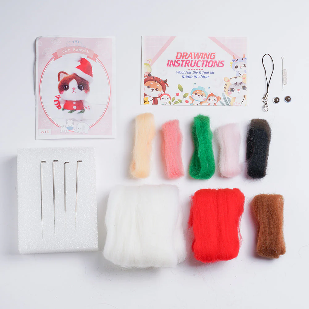 Christmas Cat Needle Felting Kit. Wizardi DIY Wool Craft Kit F07N8-W16 - Image 2