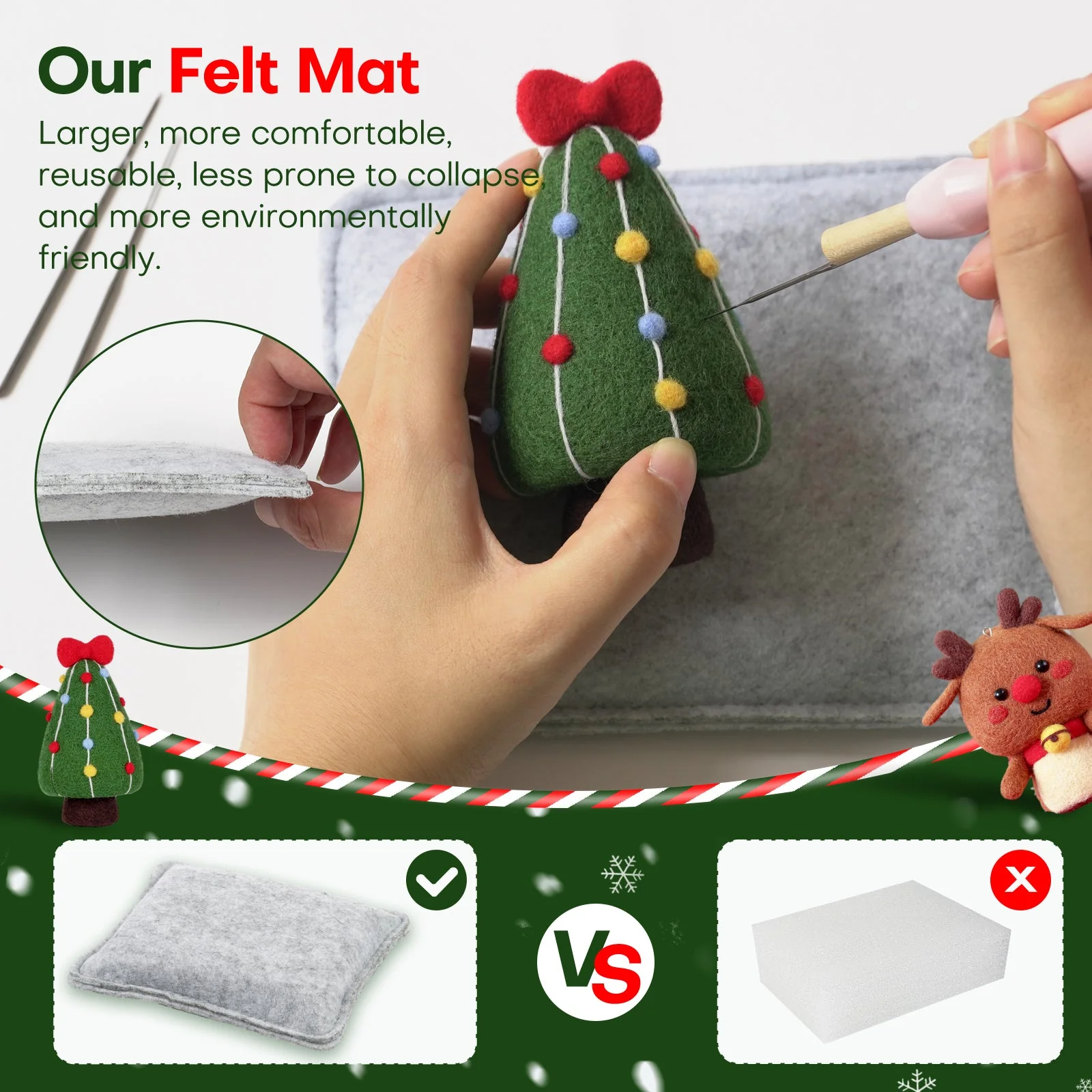 Christmas Donut, Bell, Tree and Reindeer Needle Felting Kit. Wizardi DIY Wool Craft Kit F07N8-Z-11 - Image 5