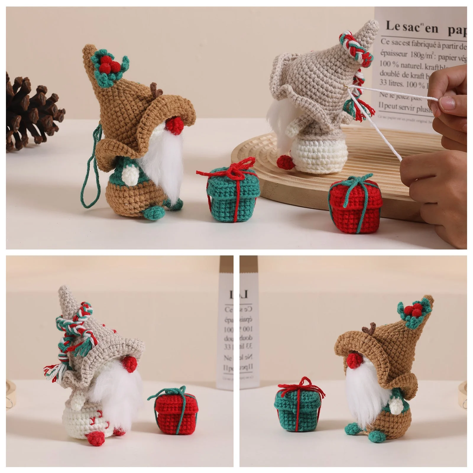 Christmas Gnome with Brown Hat Amigurumi DIY Crochet Kit Wizardi F07N8-M110 - Image 2