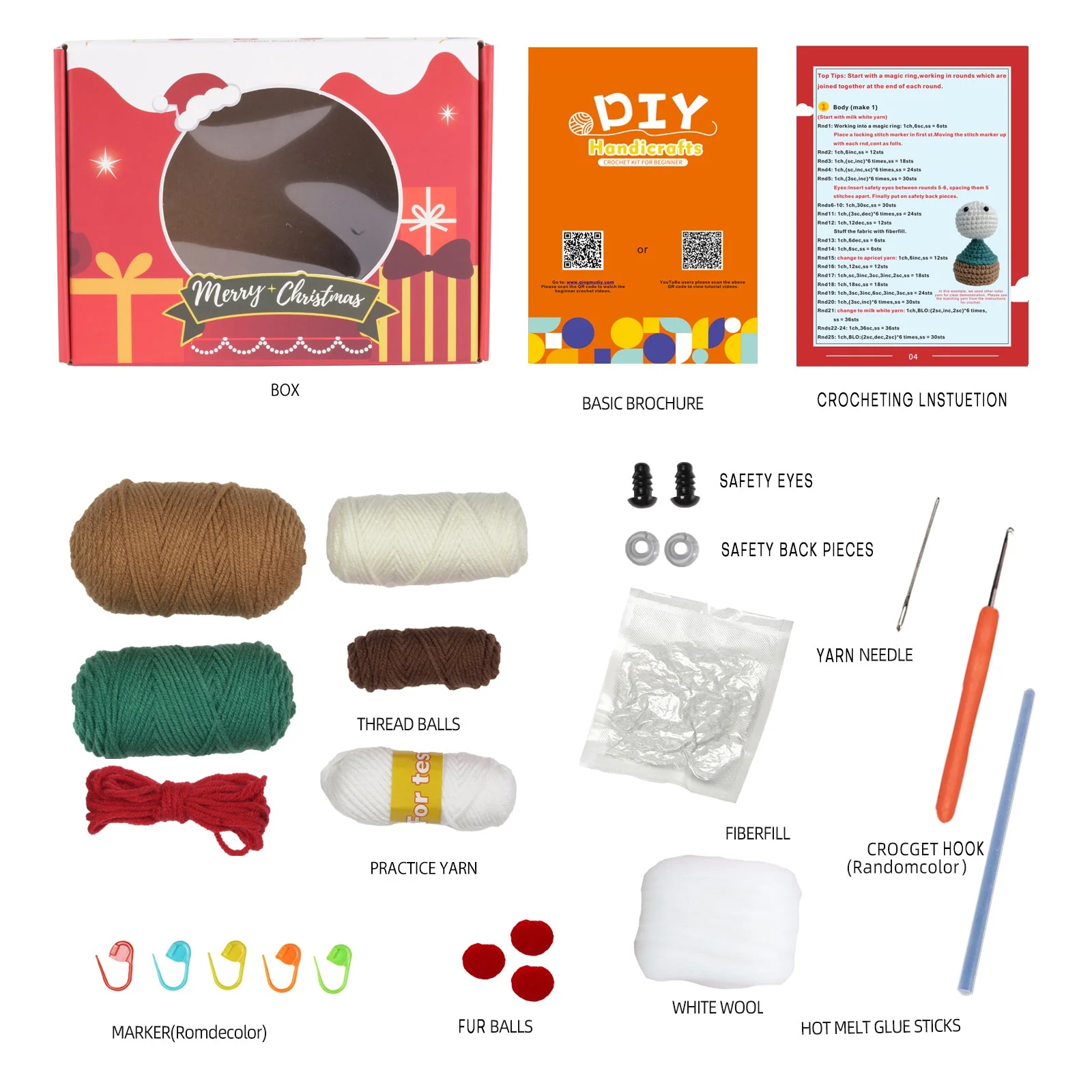 Christmas Gnome with Brown Hat Amigurumi DIY Crochet Kit Wizardi F07N8-M110 - Image 5