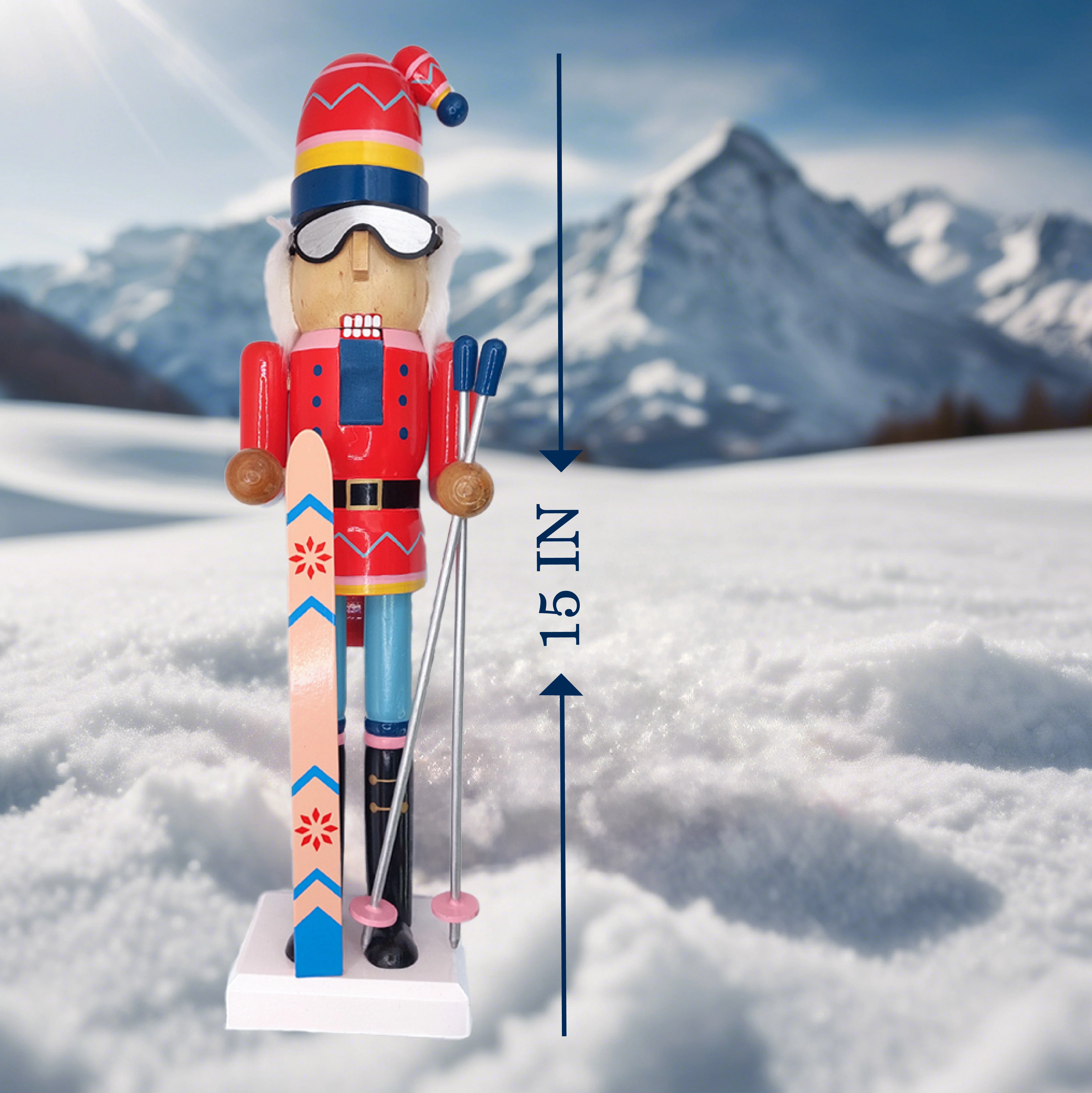 Christmas Nutcracker the Skier. Wizardi Classic Wooden Festive Decoration F07M14-42-N01826A - Image 3