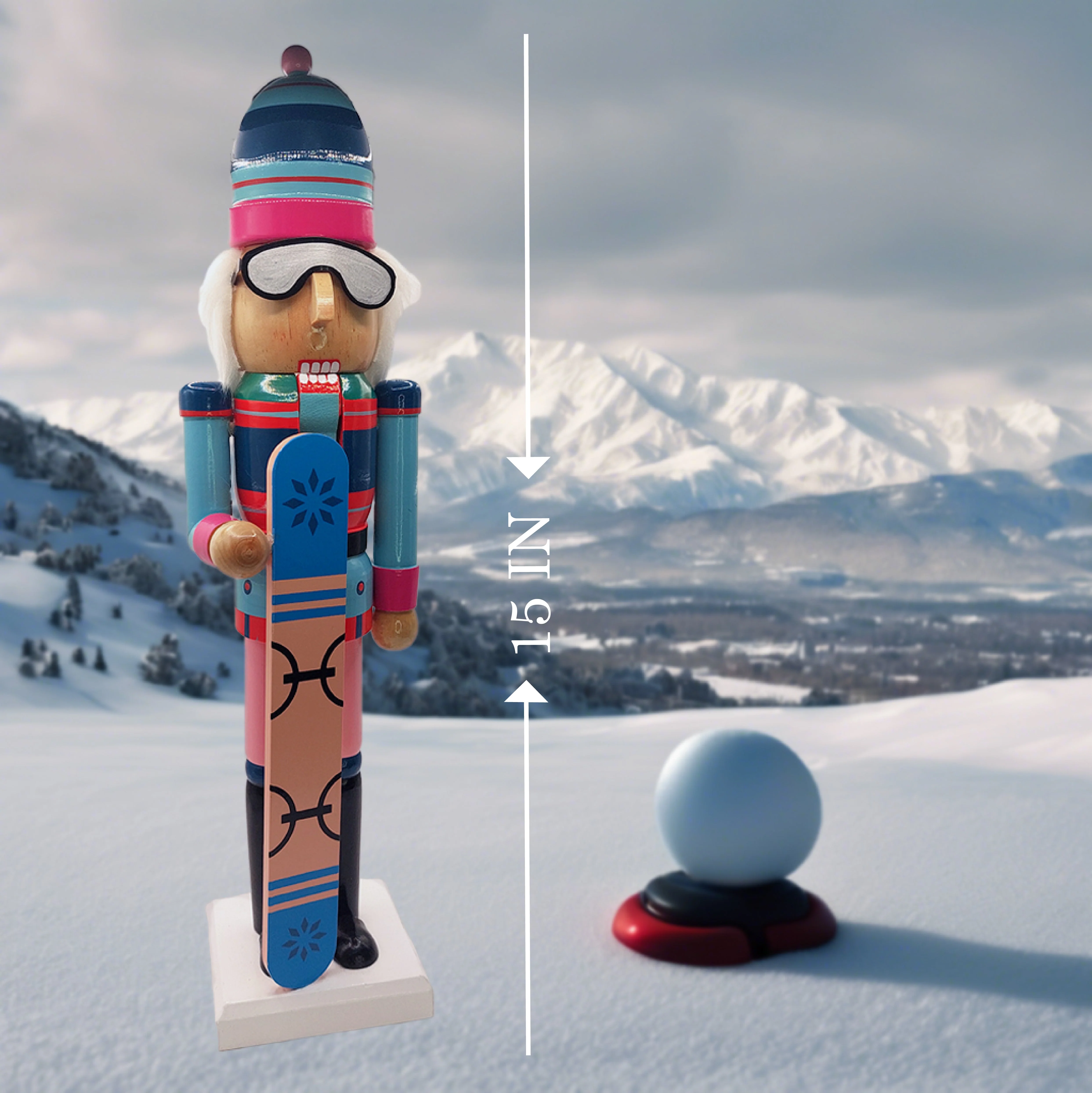 Christmas Nutcracker the Snowboarder. Wizardi Classic Wooden Festive Decoration F07M14-42-N01826B - Image 3