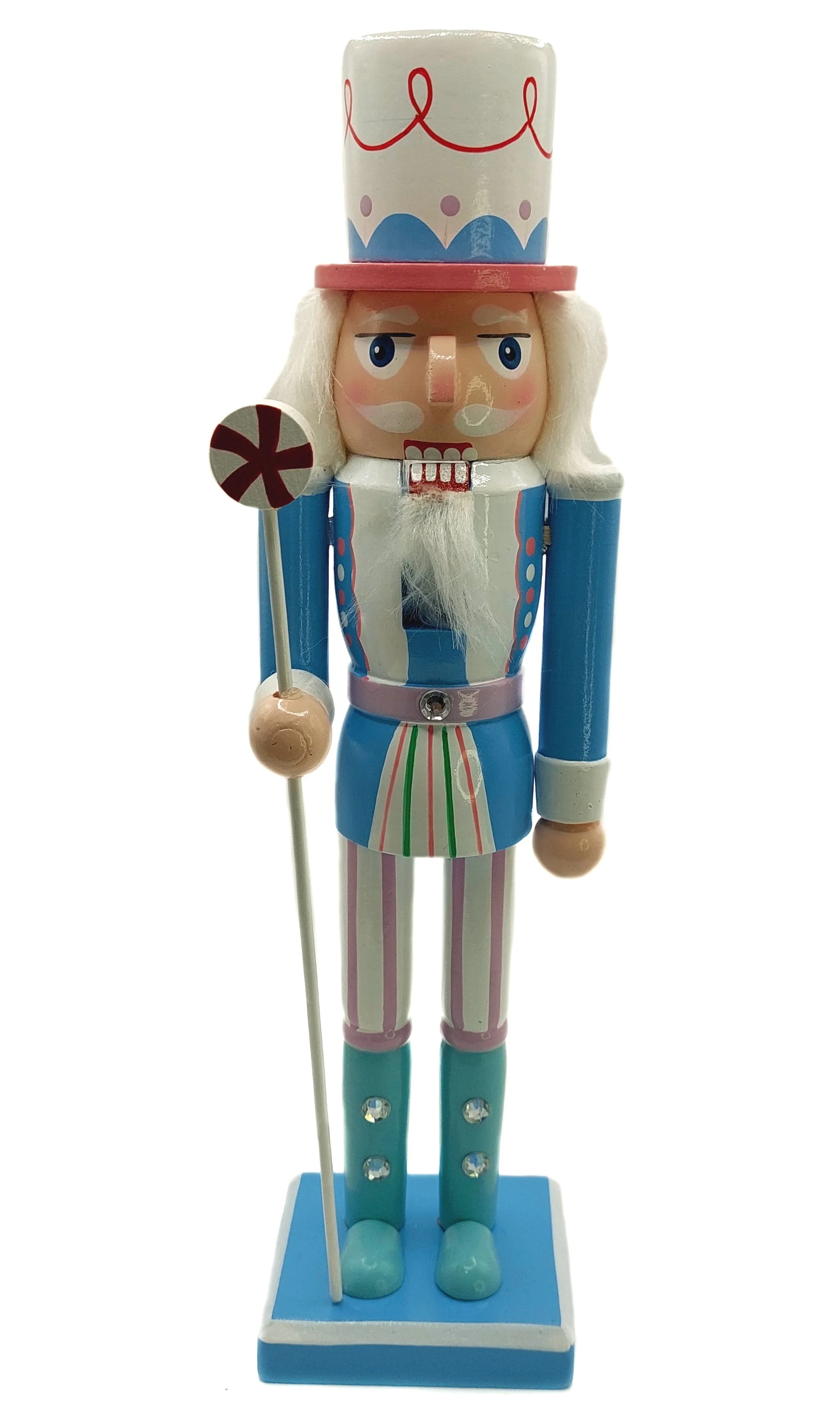 Christmas Nutcracker. Wizardi Classic Wooden Festive Decoration F07M14-30-N01703 blue stand - Image 2