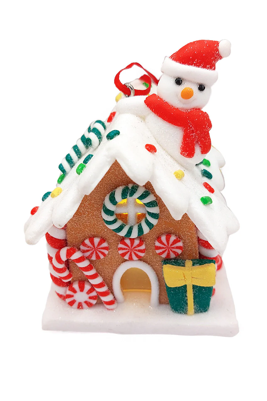 Christmas Ornament - Gingerbread Snow House with Snowman. Wizardi Festive Decoration F07-N2-18-EE403C - Image 3