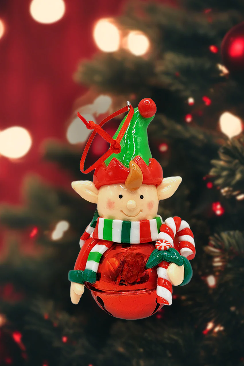 Christmas Ornament - Glossy Gingerbread Elf with Candy Cane. Wizardi Festive Decoration F07-N2-17-E2506B