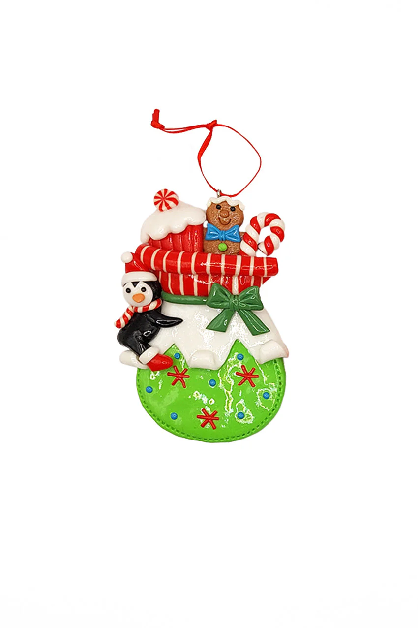 Christmas Ornament - Glossy Gingerbread Gift Bag with Penguin. Wizardi Festive Decoration F07-N2-11-AA440B - Image 2