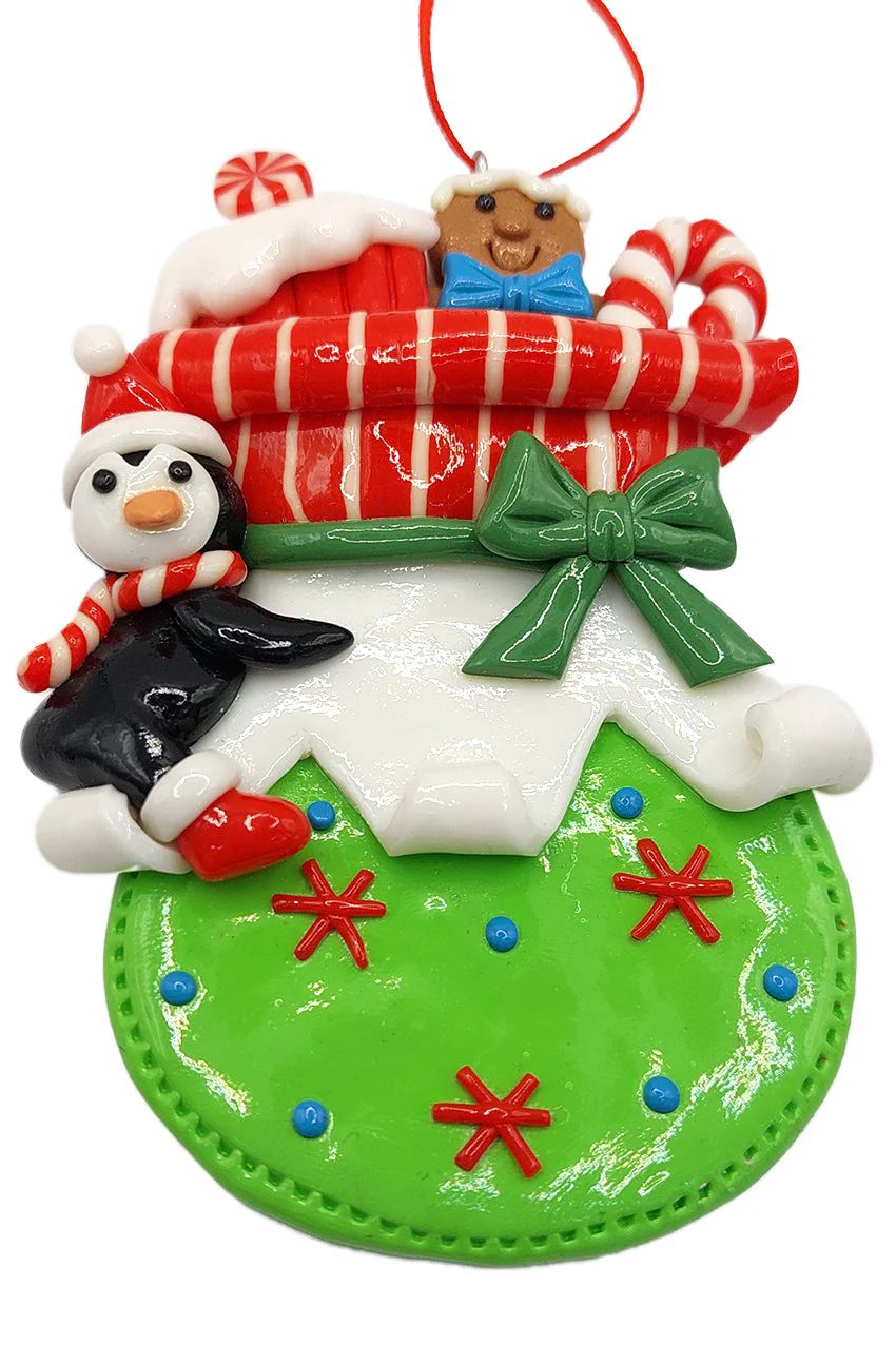 Christmas Ornament - Glossy Gingerbread Gift Bag with Penguin. Wizardi Festive Decoration F07-N2-11-AA440B - Image 3